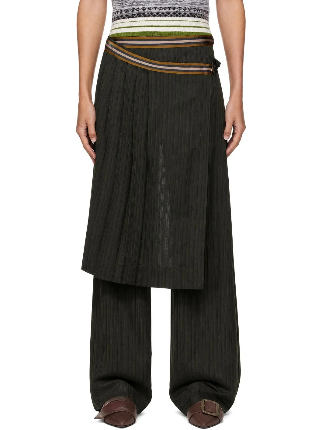 Green Pleated Skirt Trousers - 1