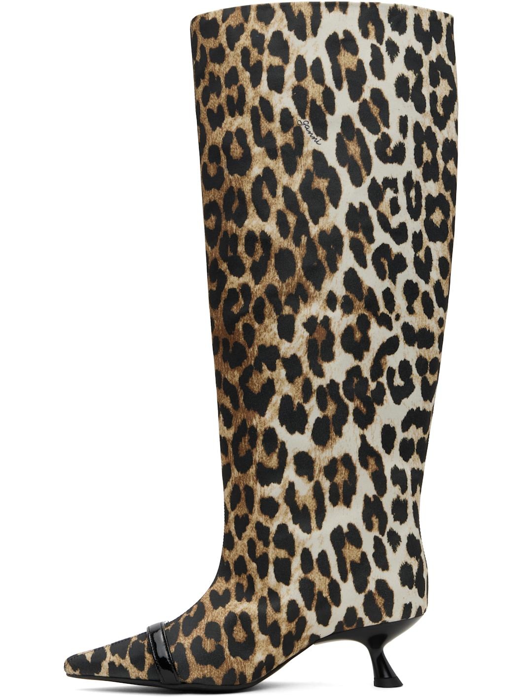 Tan & Black Eyelets Slouchy High Shaft Tall Boots - 3