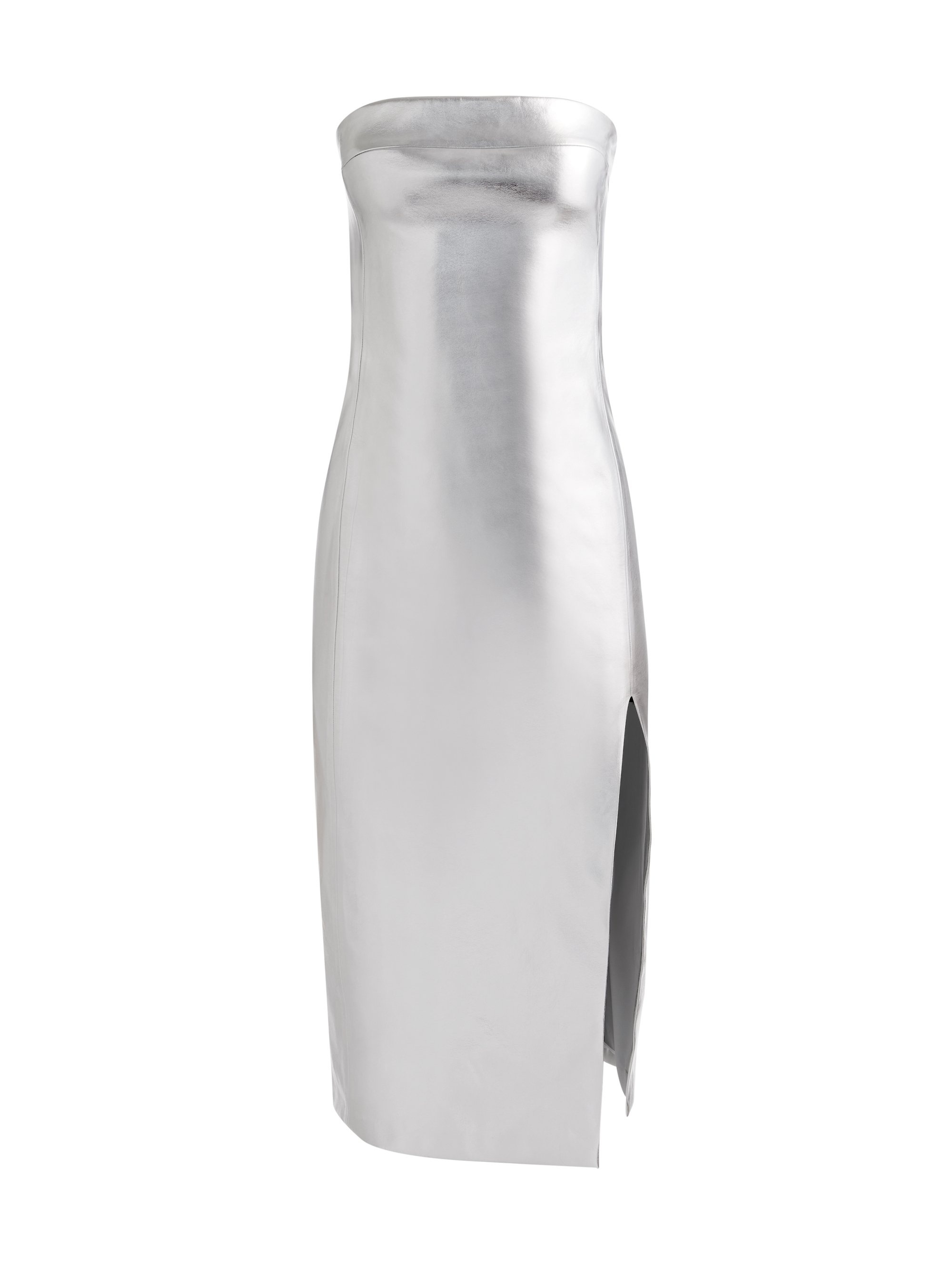 KELLY SHINY VEGAN LEATHER HIGH SLIT MIDI DRESS - 1