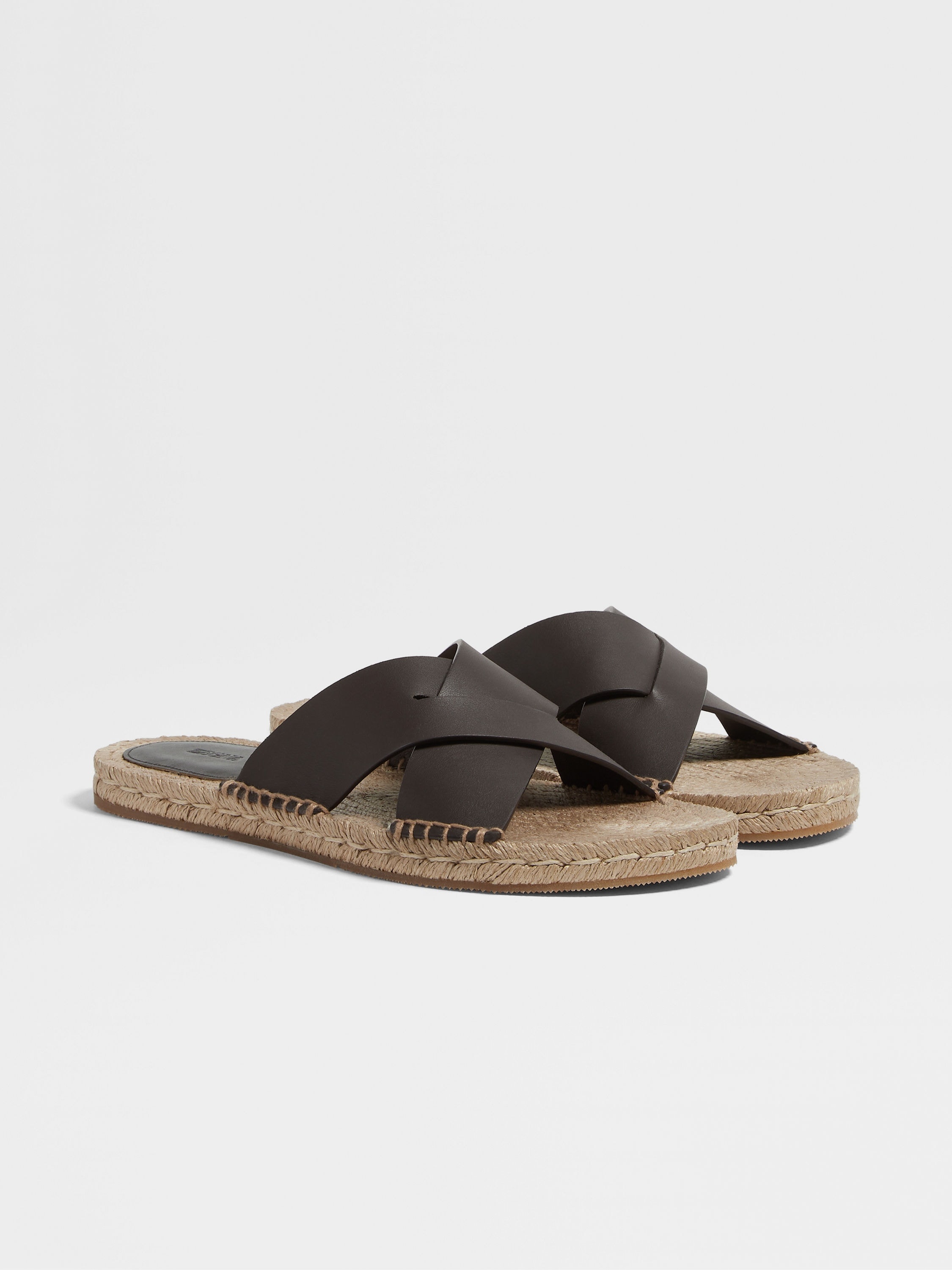 DARK BROWN LEATHER ESPADRILLE SANDALS - 3