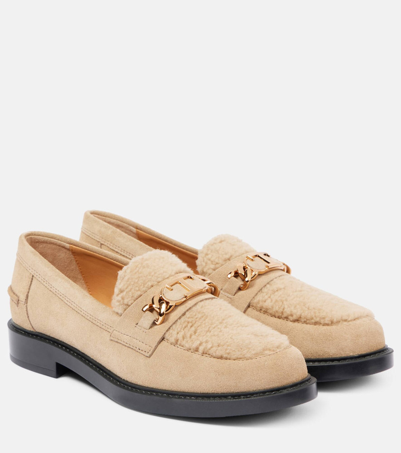 Shearling-trimmed suede loafers - 1