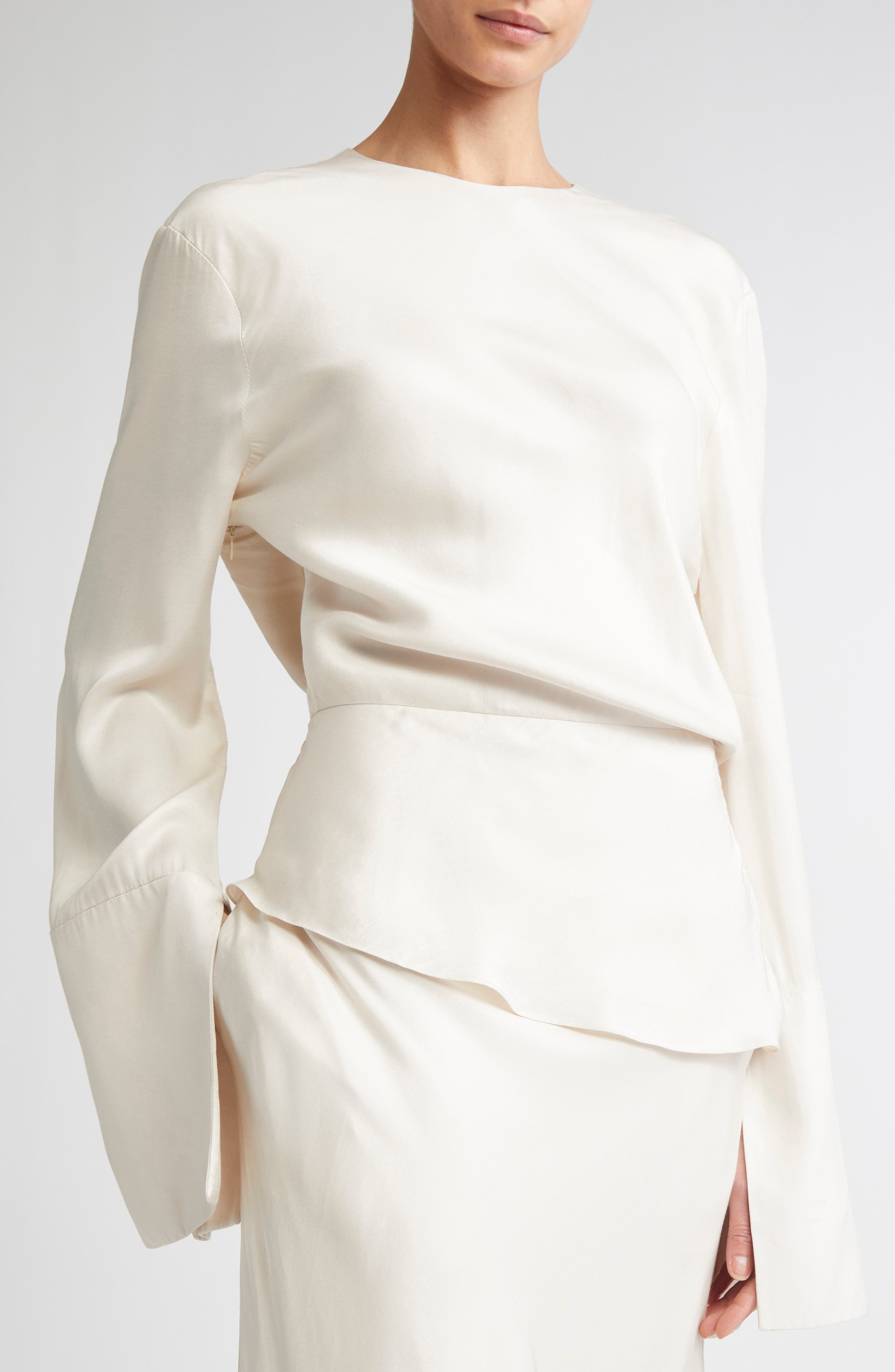 Brandon Maxwell The Violet Long Sleeve Twill Gown in Pearl at Nordstrom - 4