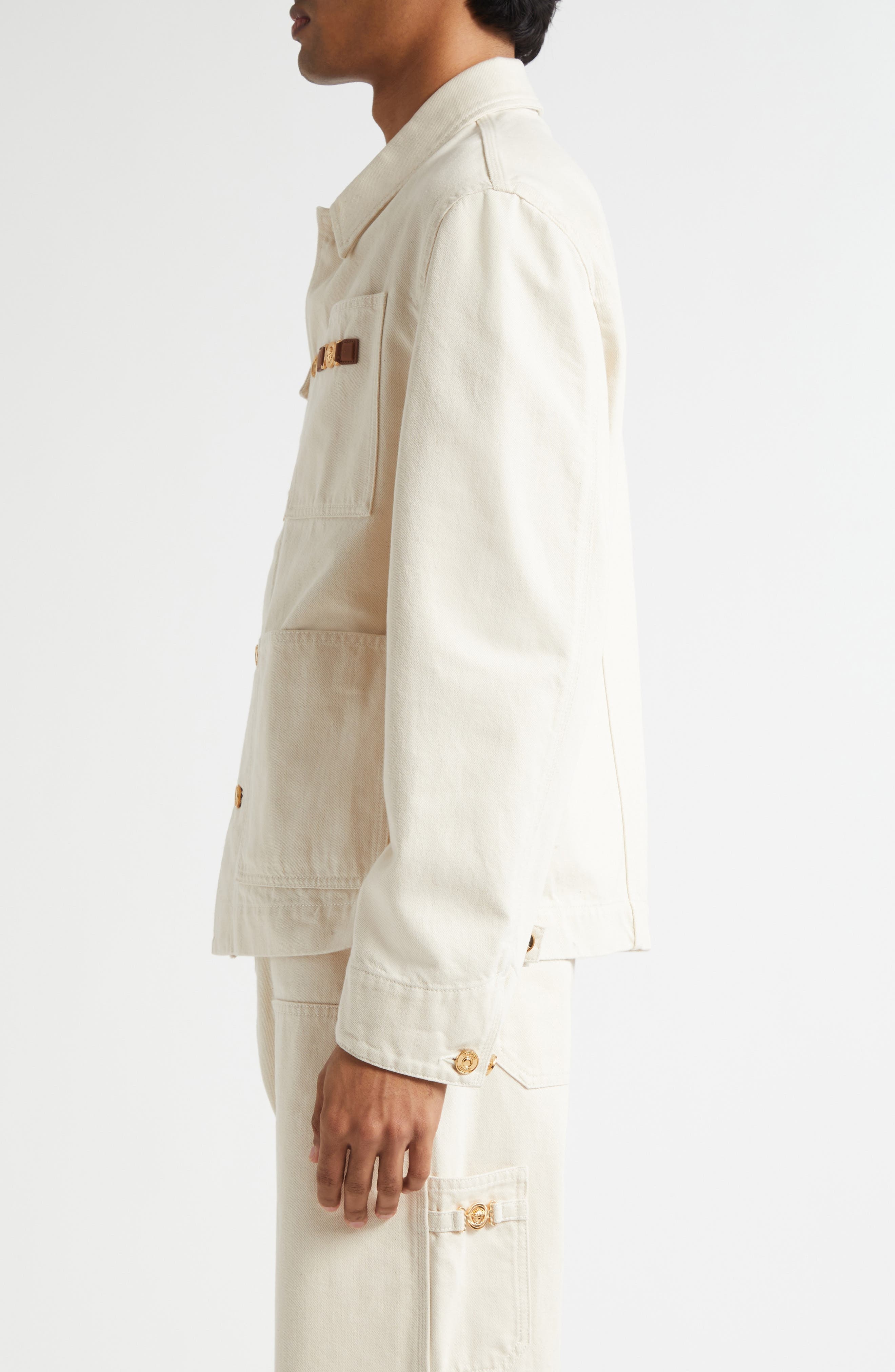 Versace Medusa Biggie Carpenter Denim Jacket in Ecru at Nordstrom - 3