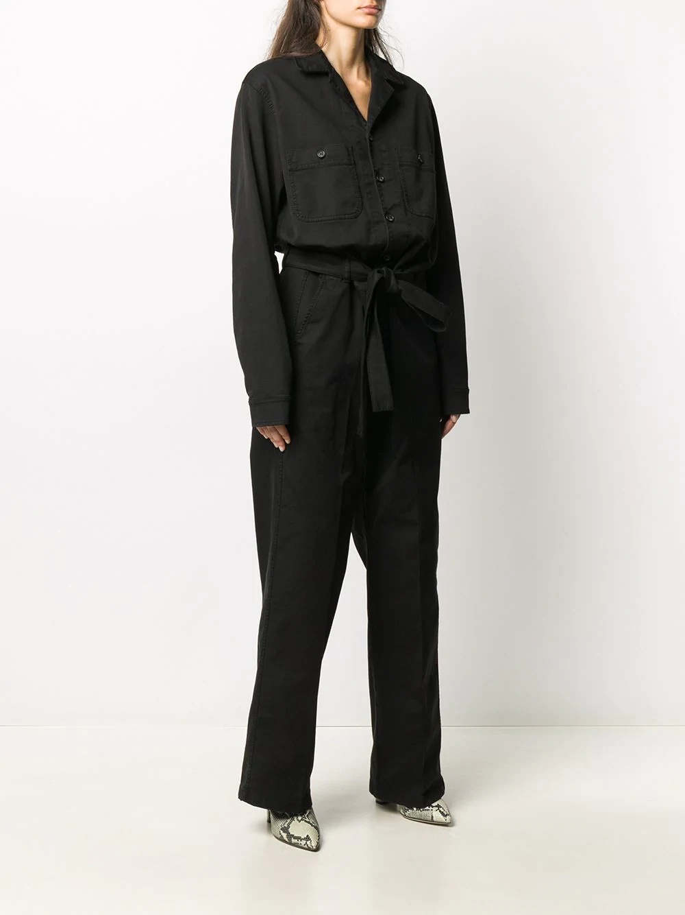 belted long-sleeve jumpsuit - 3