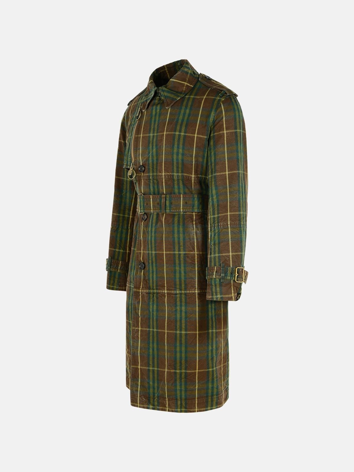 'CHECK' DARK GREEN COTTON TRENCH COAT - 2