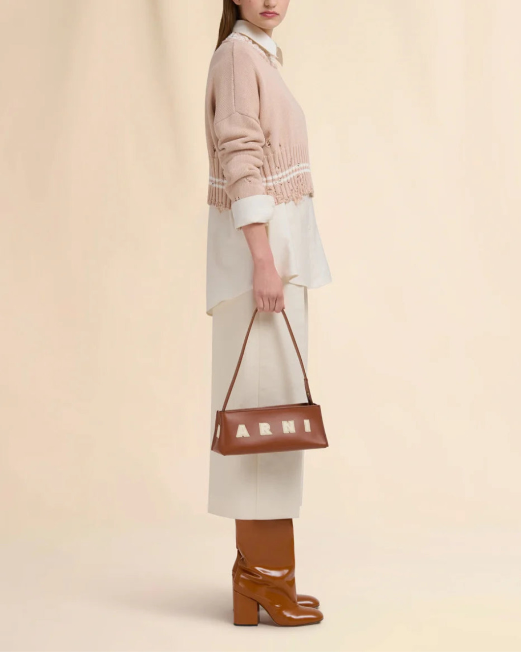 BROWN LEATHER MUSEO BAGUETTE BAG - 2