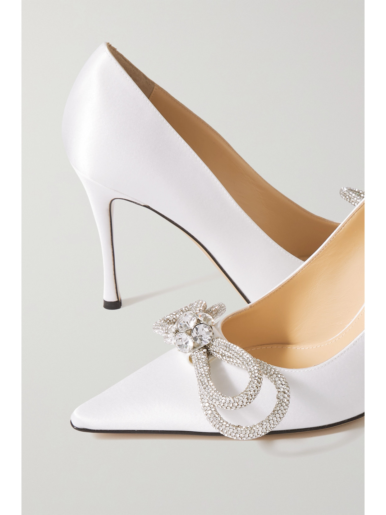 Double Bow Crystal-embellished Satin Pumps - 4