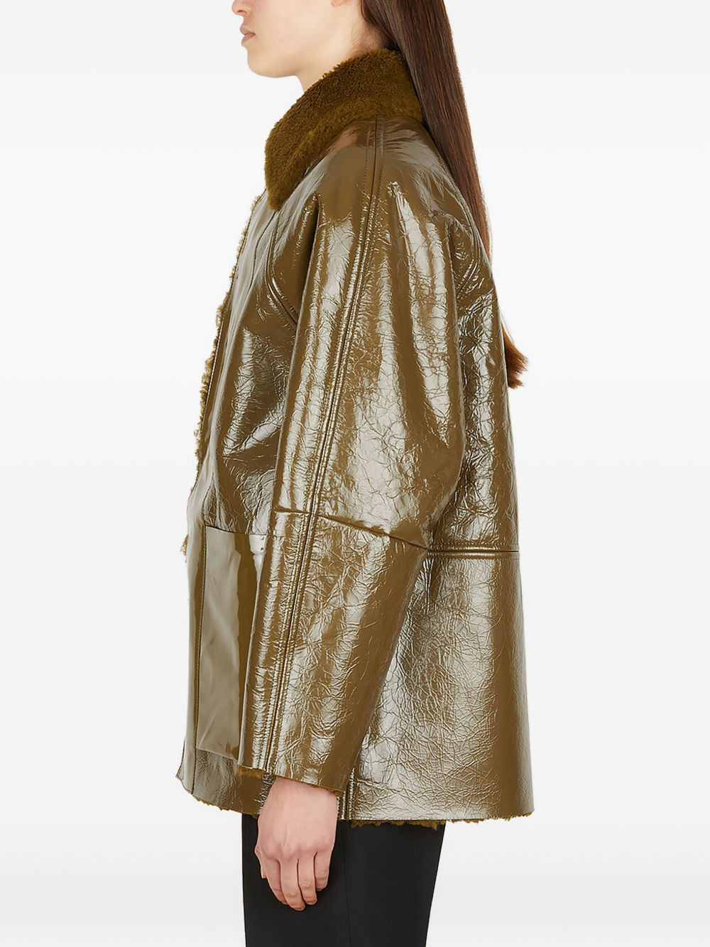 patent-leather shearling-collar jacket - 3