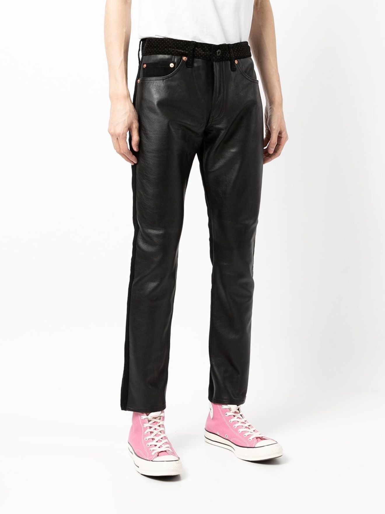 leather slim-cut trousers - 3