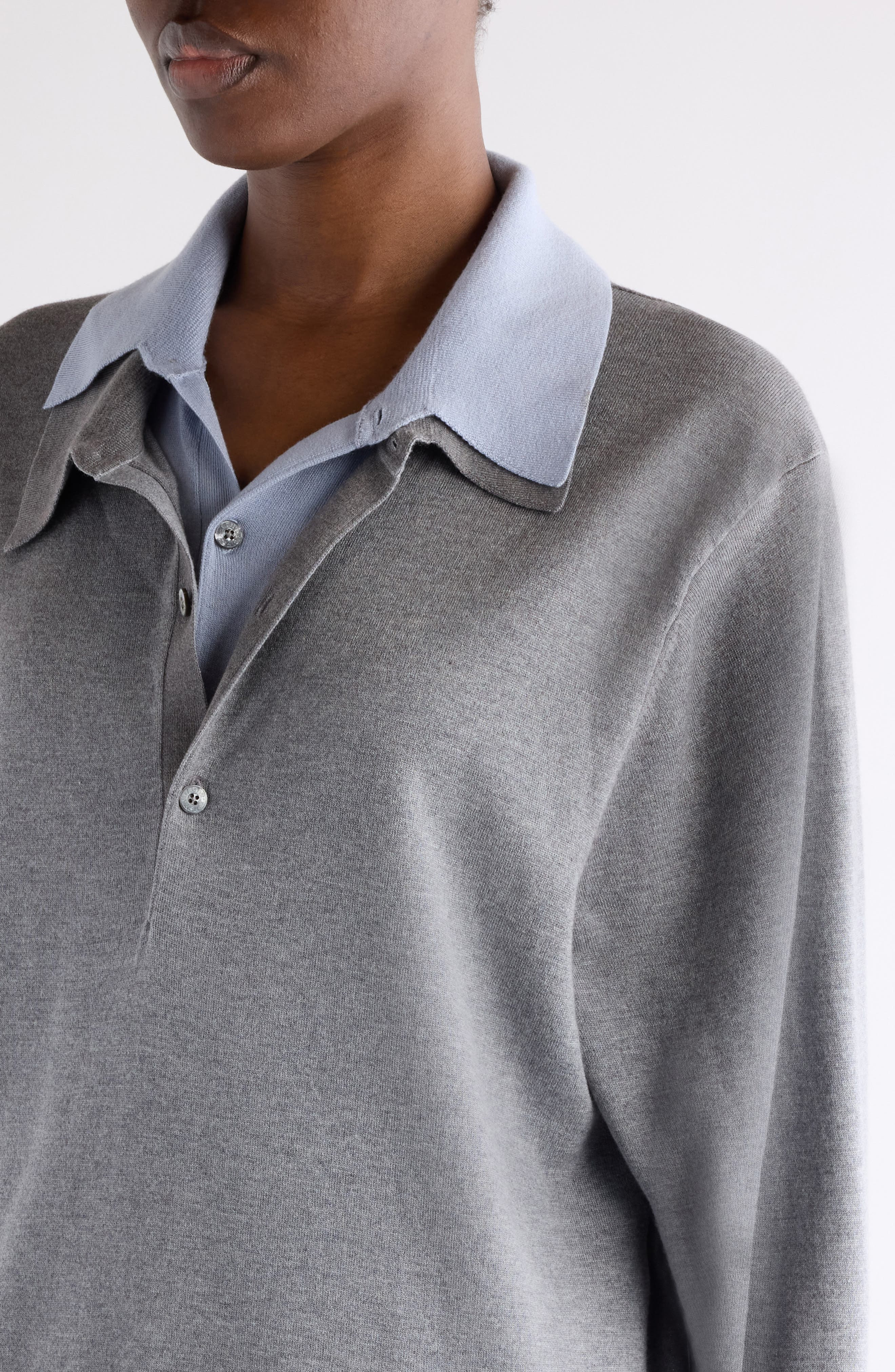 Acne Studios Koyat Layered Silk, Wool & Cashmere Polo Sweater in Sky Blue/Light Grey Melange at Nord - 5