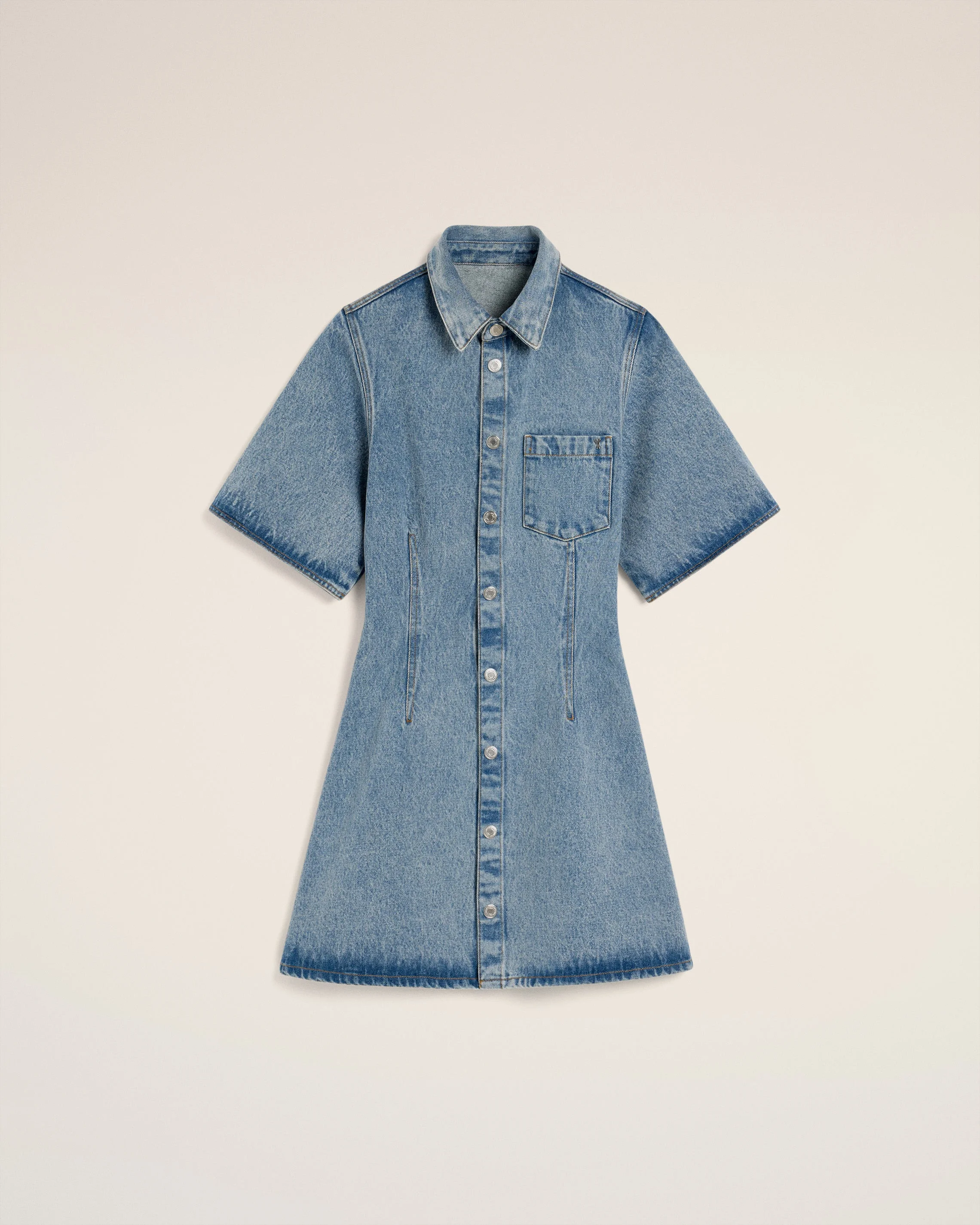 BLUE COTTON SHORT SLEEVE SHIRT DRESS - 1