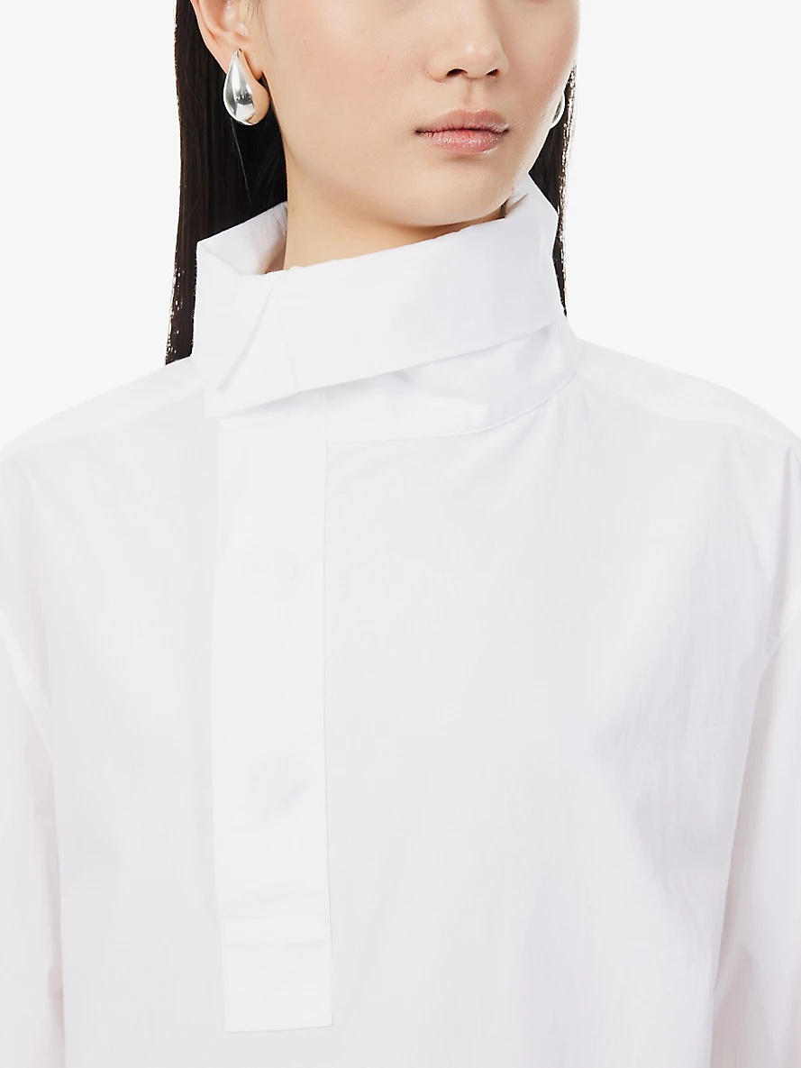 High-neck cotton-poplin shirt - 5