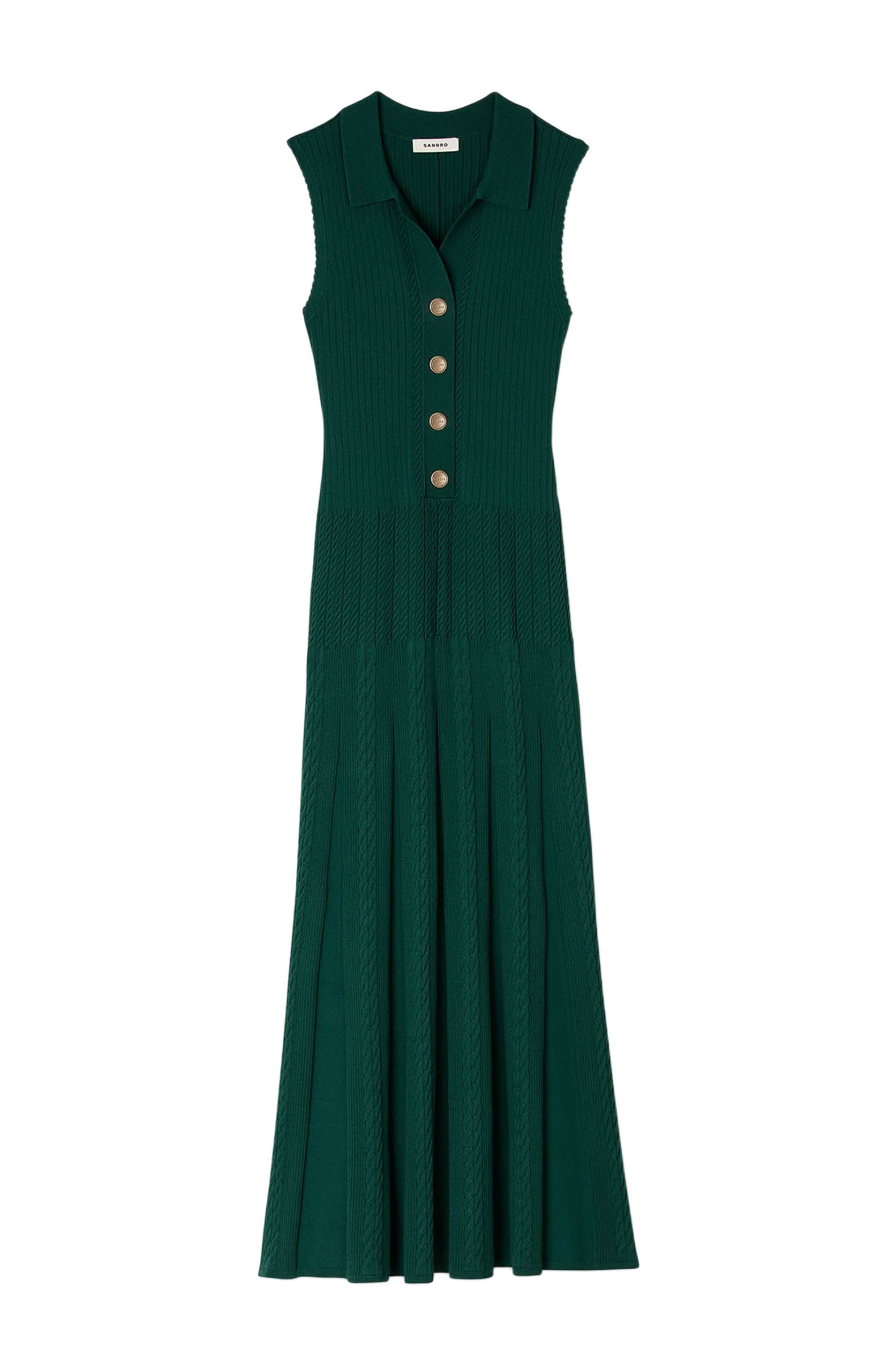 SANDRO Knit dress with polo neck in Dark Green at Nordstrom - 5