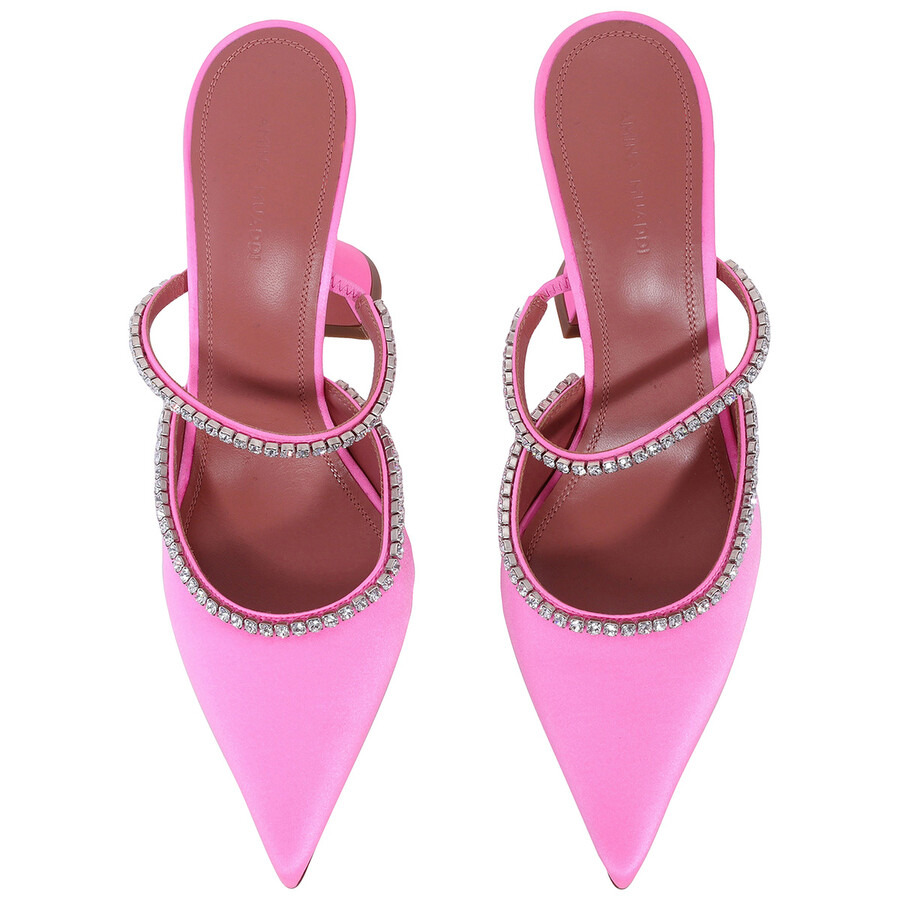 Amina Muaddi Gilda Pointed-Toe Satin Mules - 3
