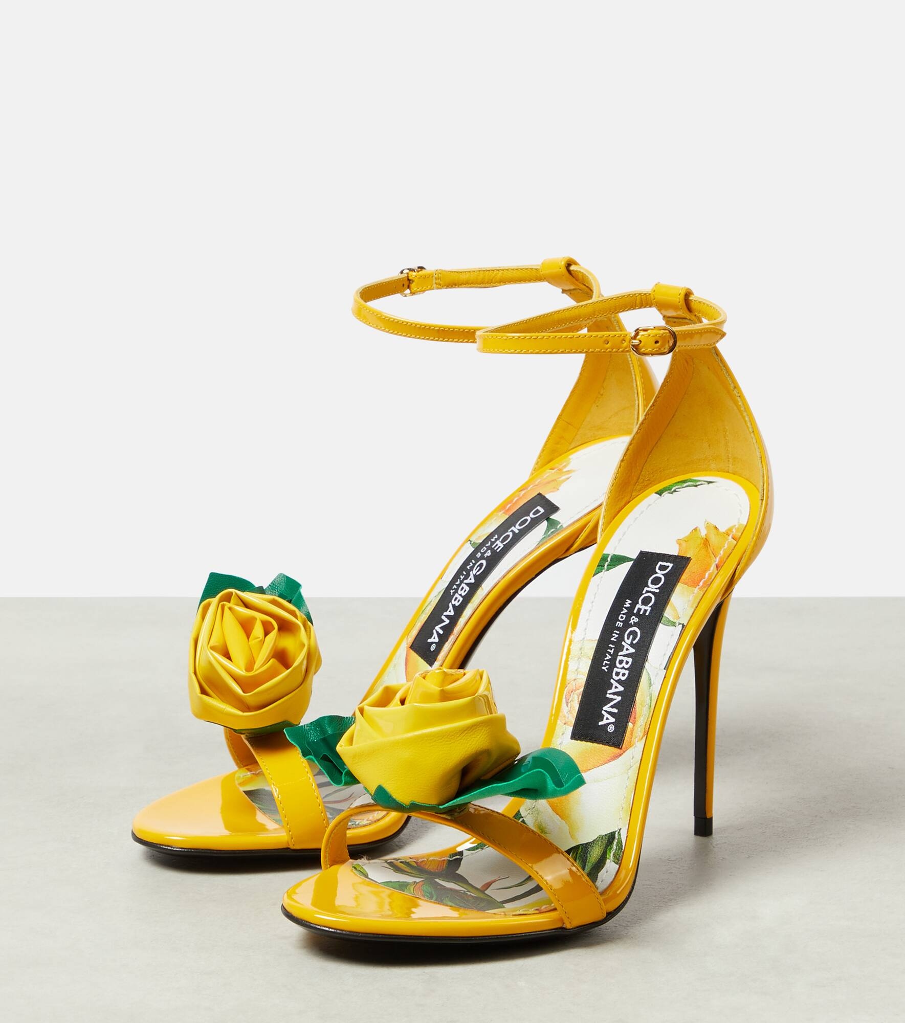 Floral-appliqué patent leather sandals - 5
