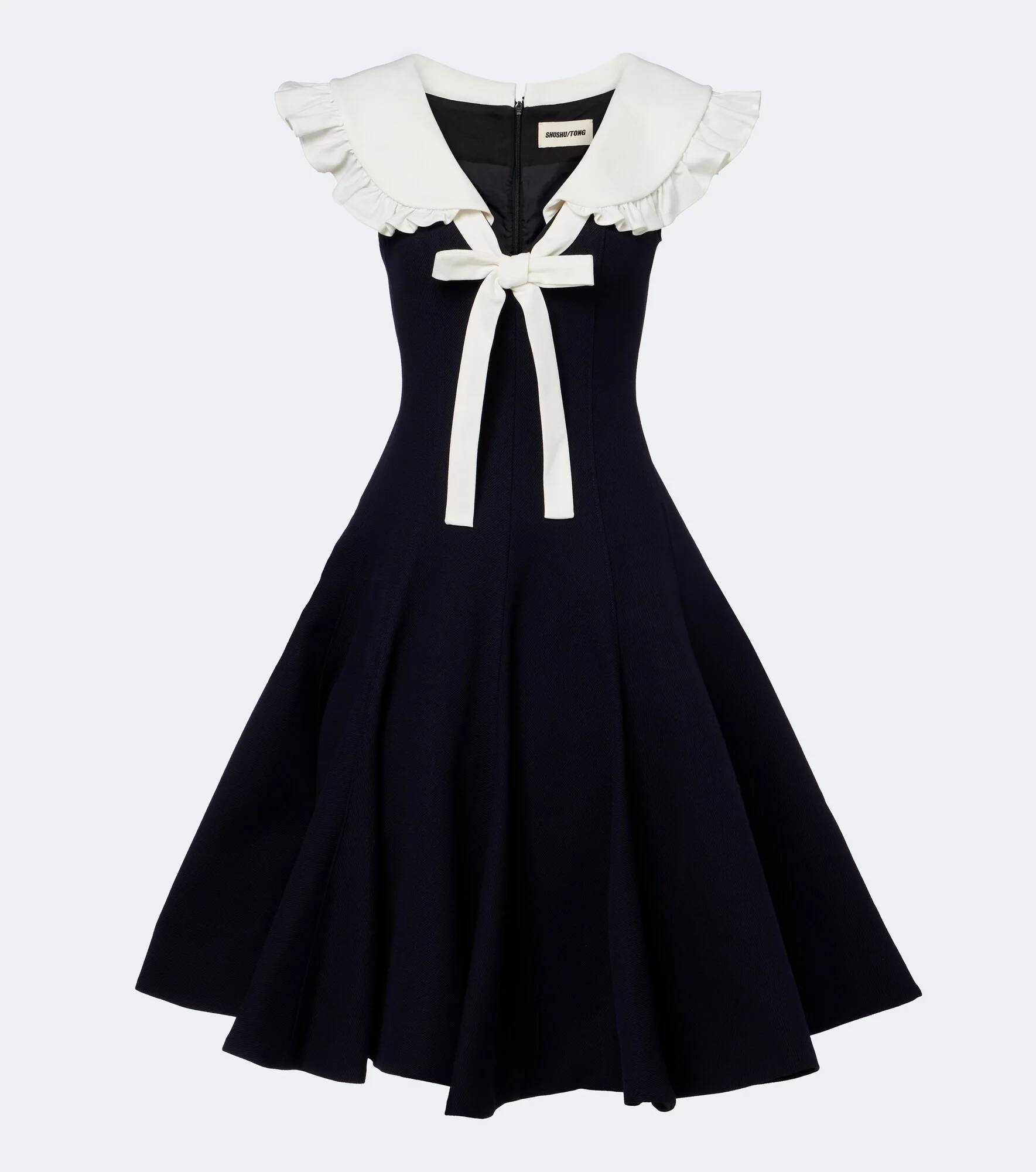Bow-detail ruffled wool midi dress - 1