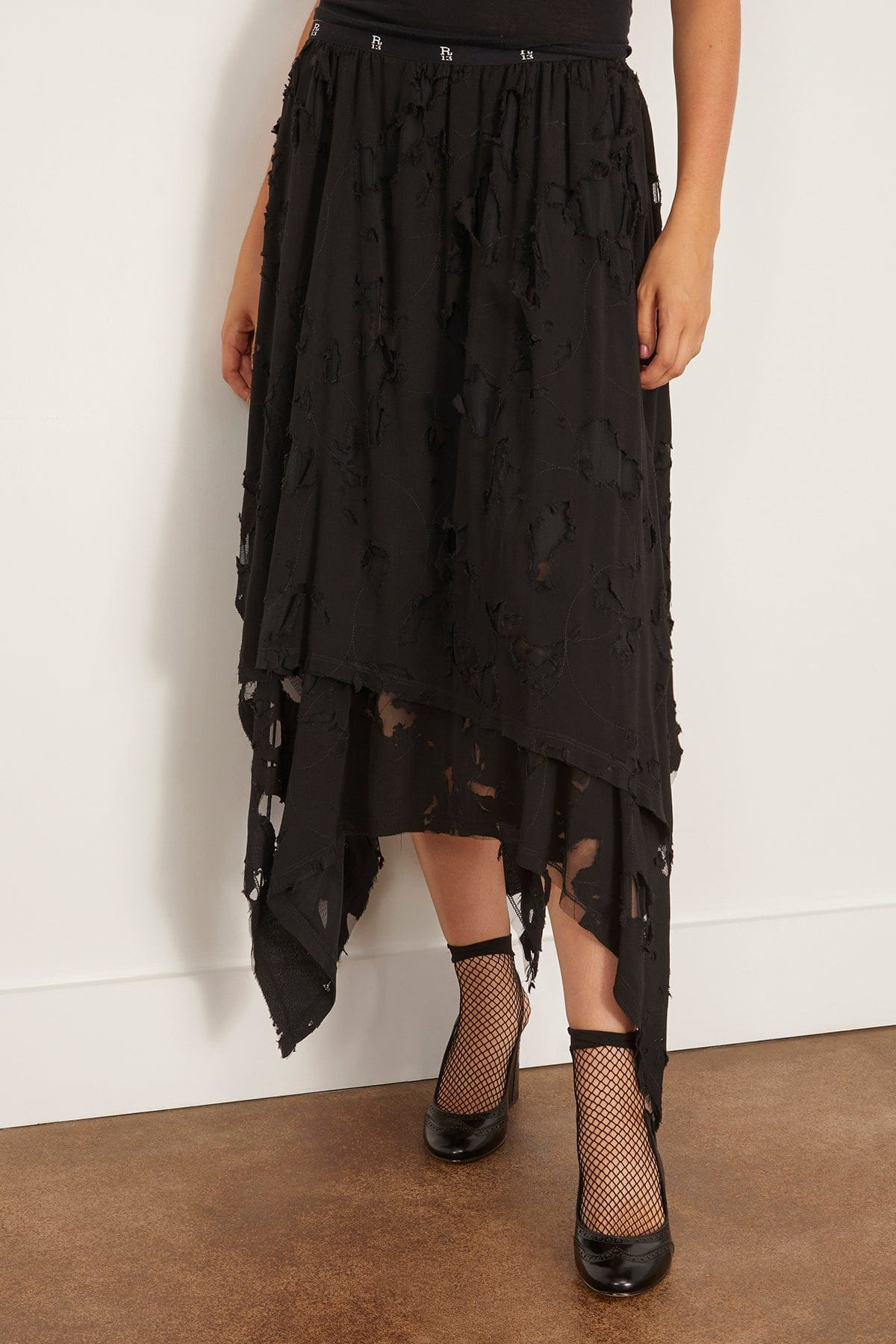 Midi Handkerchief Skirt in Black - 3