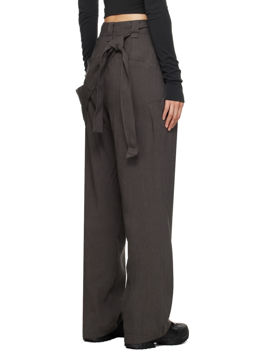 Gray Belt Bag Trousers - 3