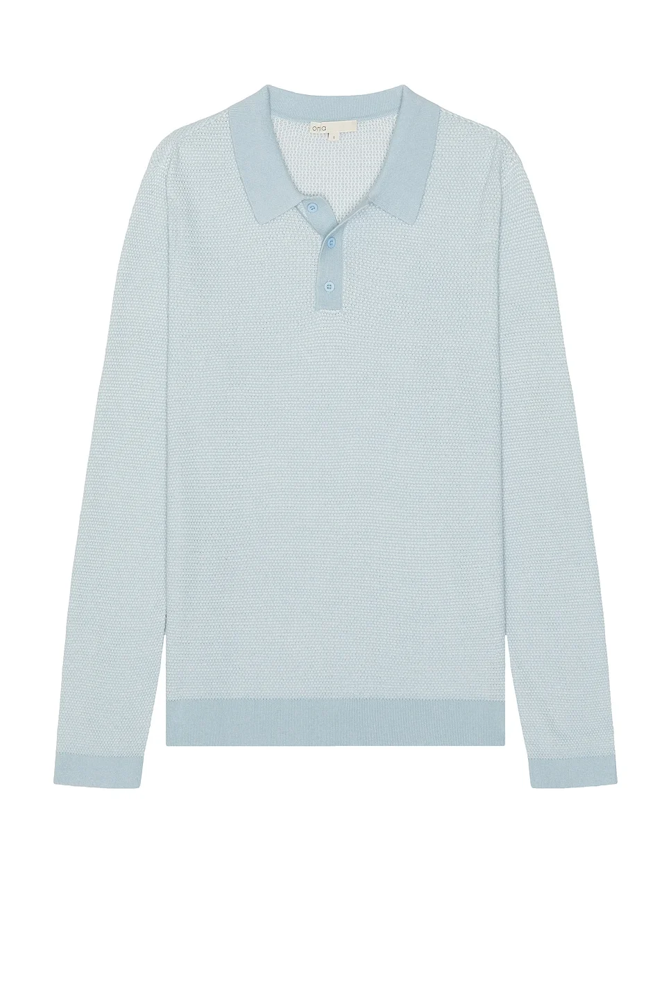 Cotton Textured Knit Long Sleeve Polo - 1