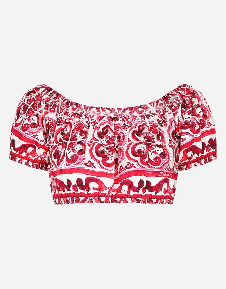 Majolica-print poplin crop top - 1