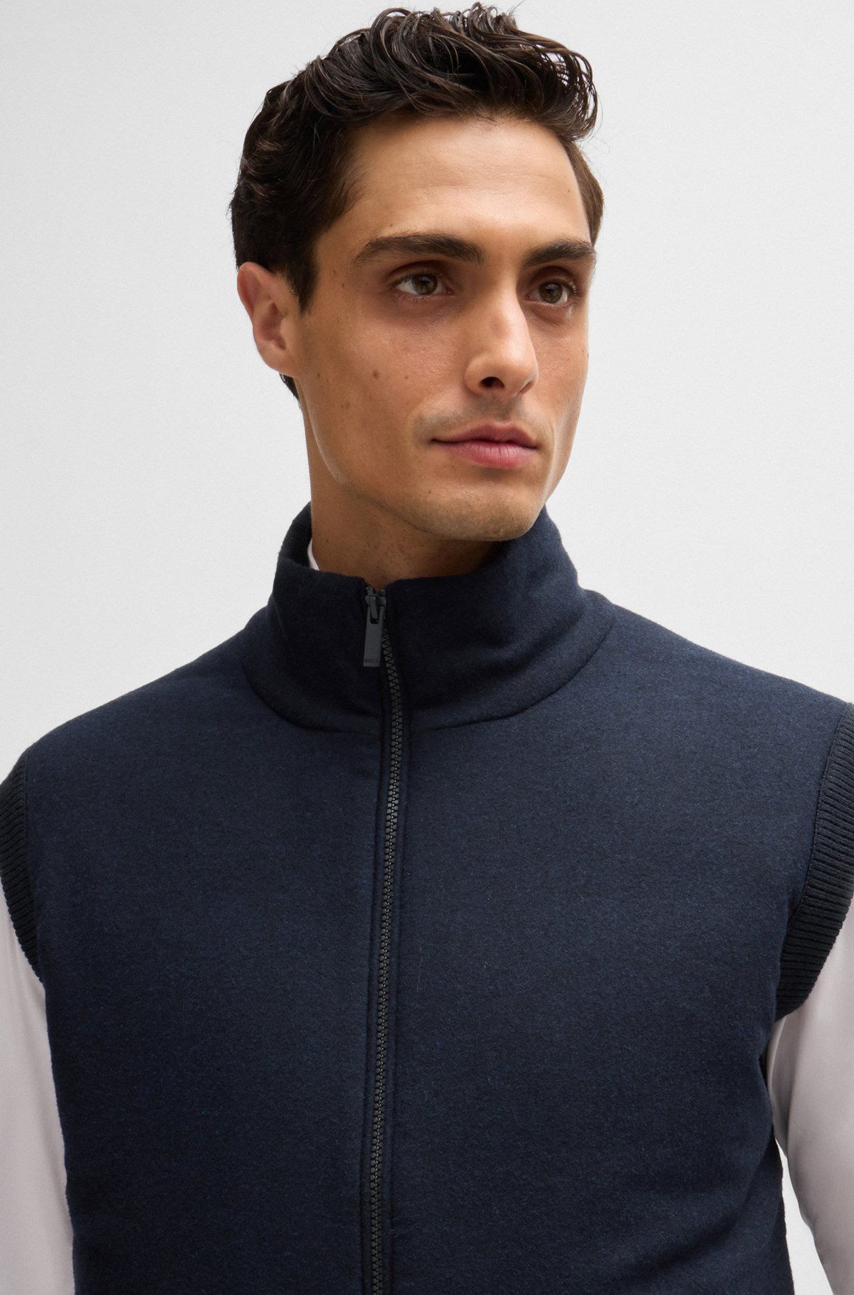 REGULAR-FIT GILET WITH BRUSHED-FLANNEL FRONT - 3