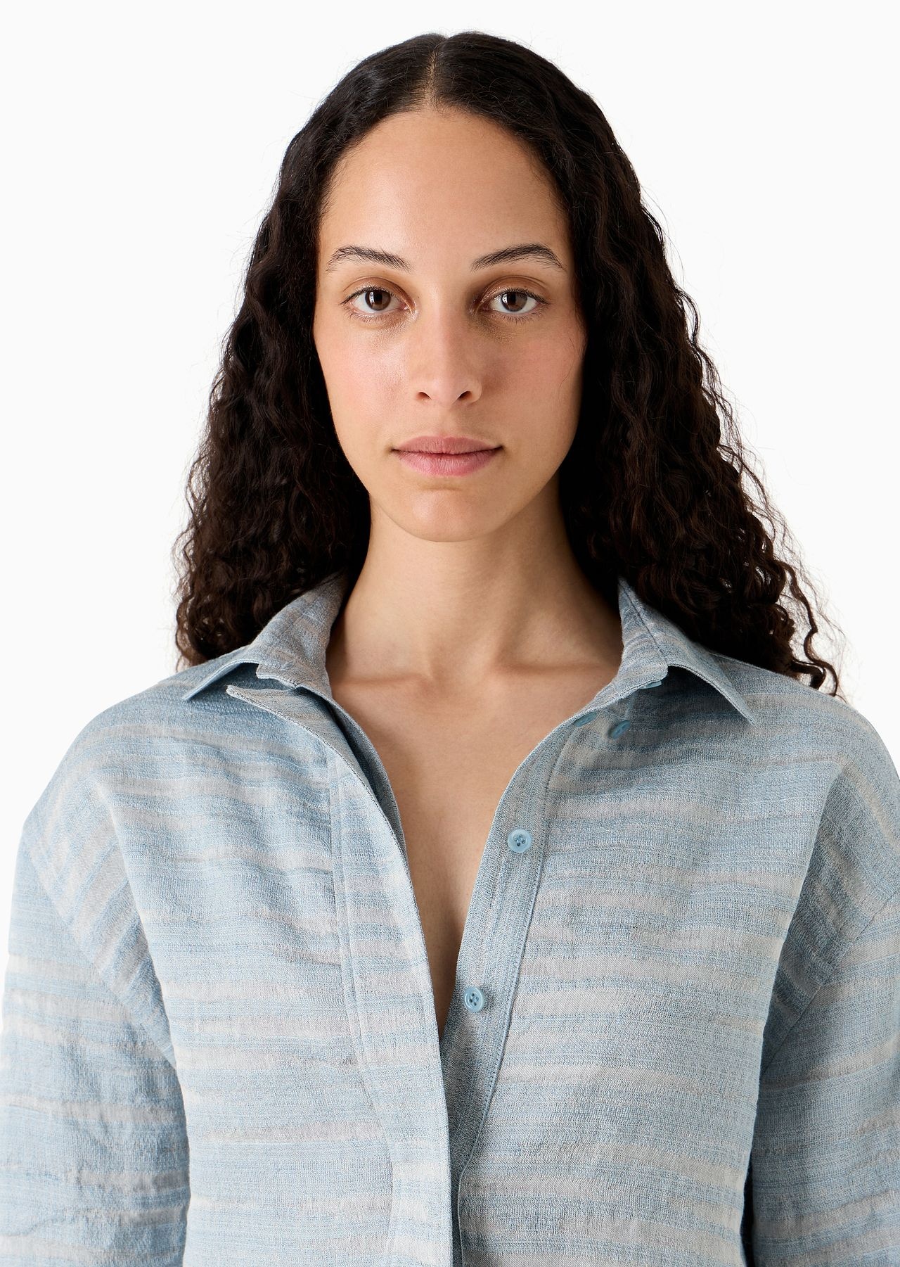Icon linen-blend shirt with wavy jacquard motif - 5