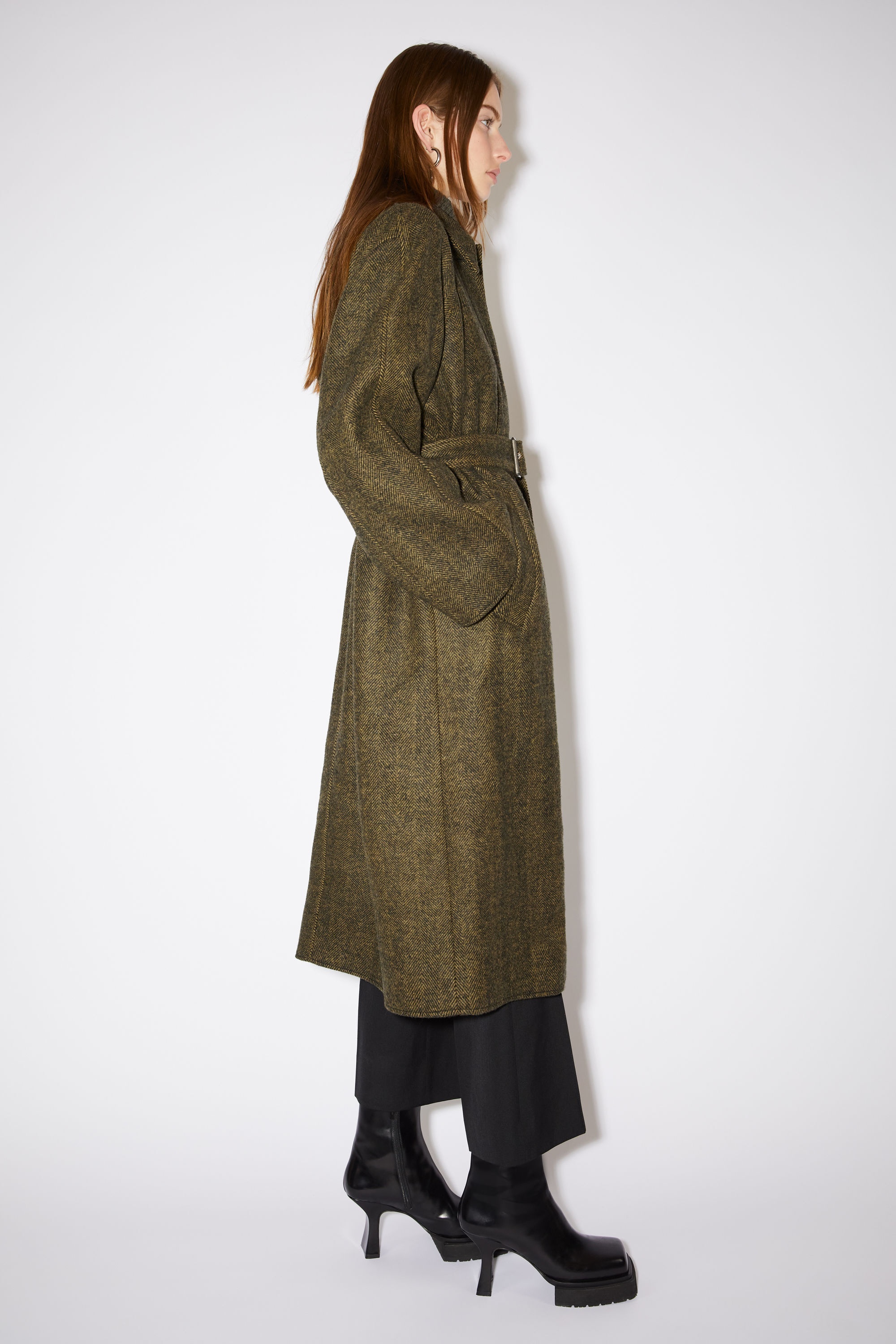 Wool-blend woven belted coat - Military green - 4