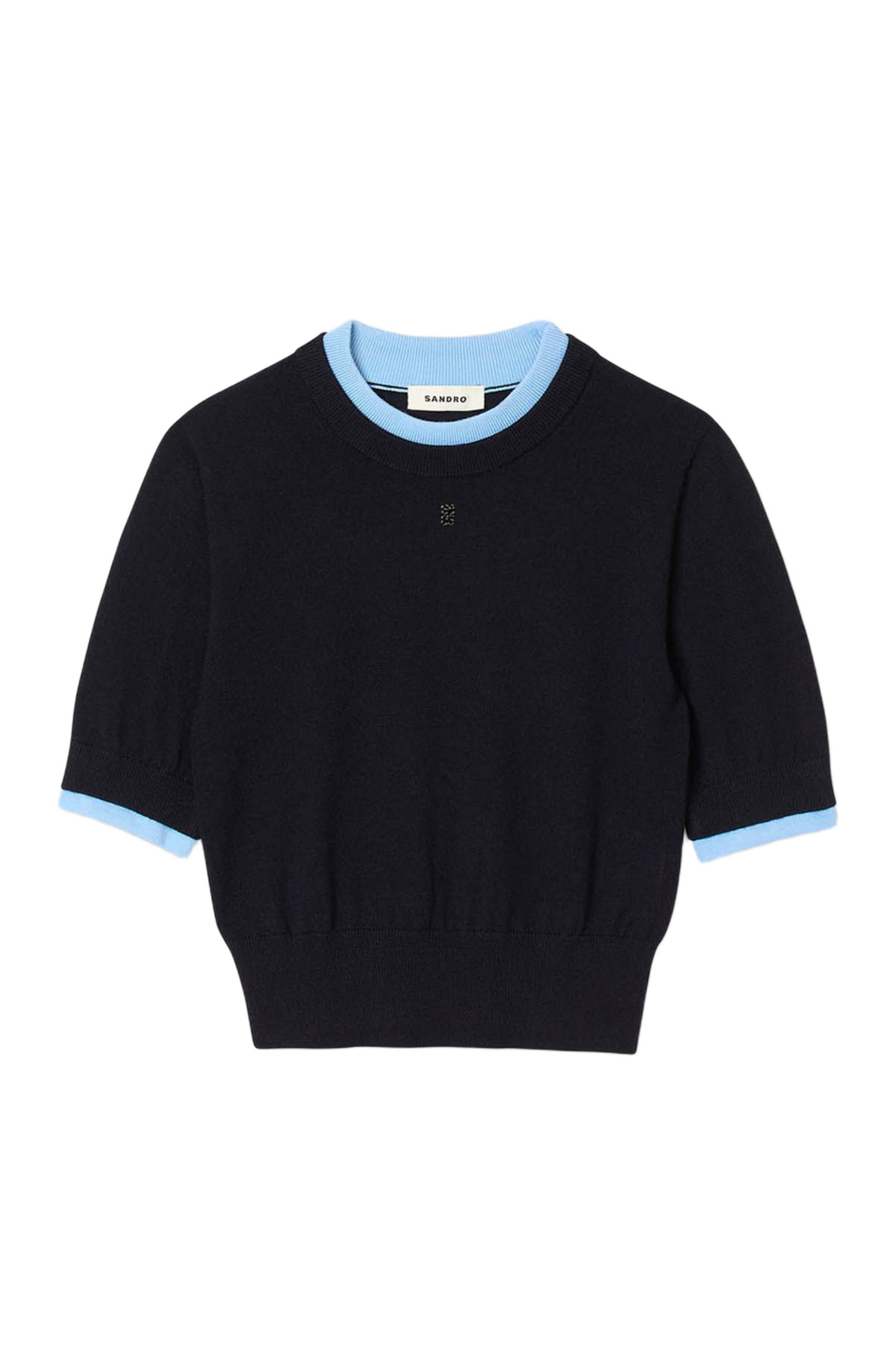 SANDRO Two-tone cropped sweater in Navy Blue at Nordstrom - 5