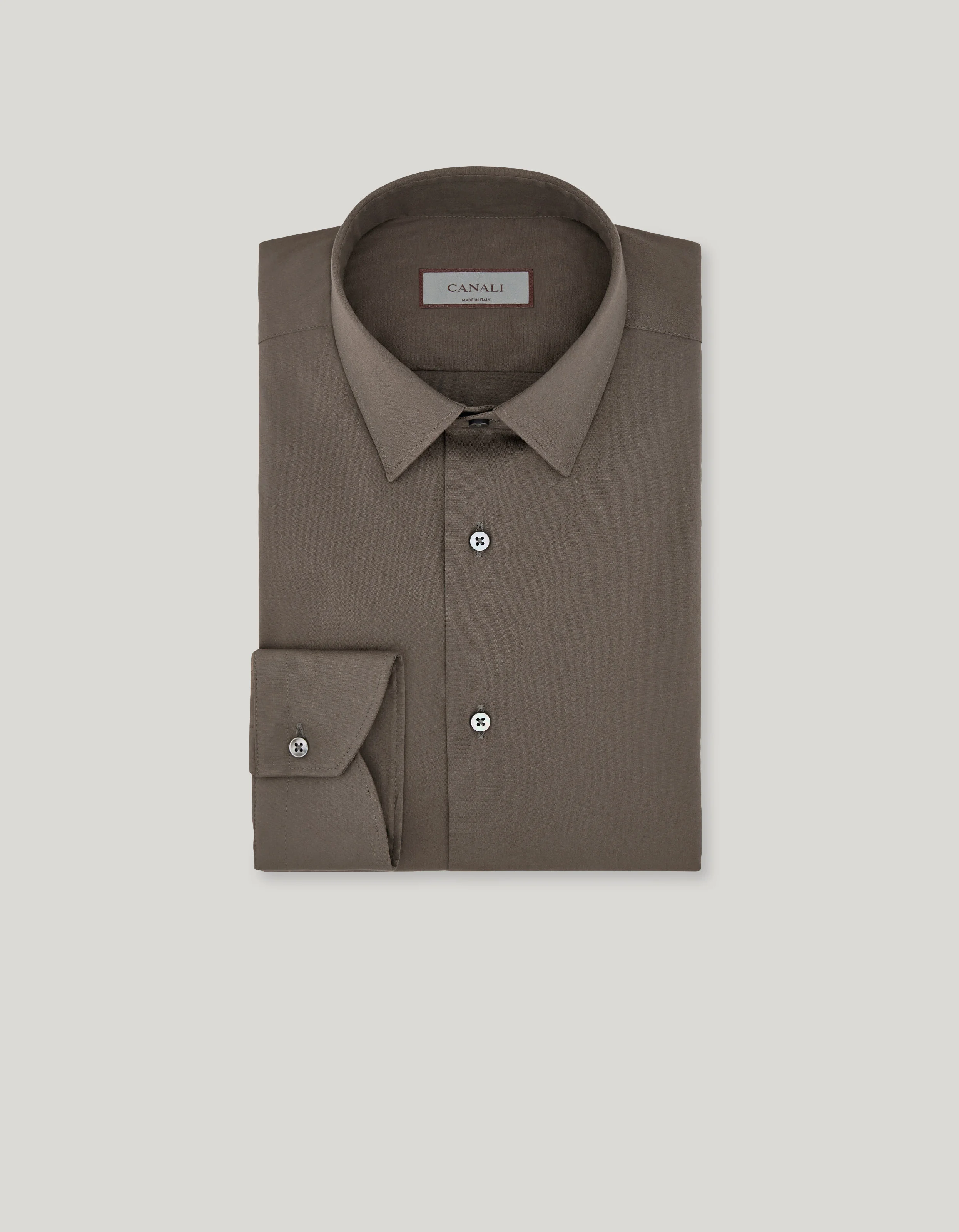 REGULAR FIT SHIRT IN BROWN STRETCH COTTON - 1