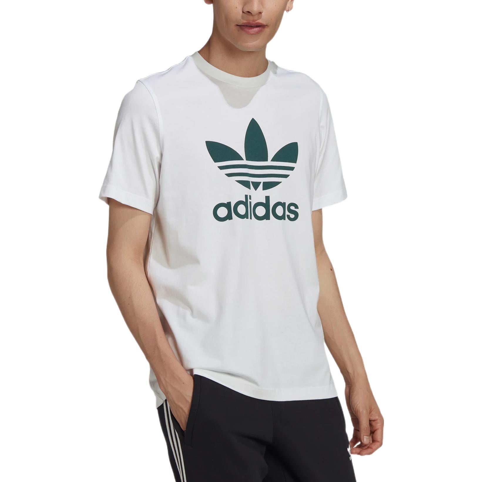 Men's adidas originals Trefoil Large Logo Printing Round Neck Short Sleeve White T-Shirt HK5227 - 3