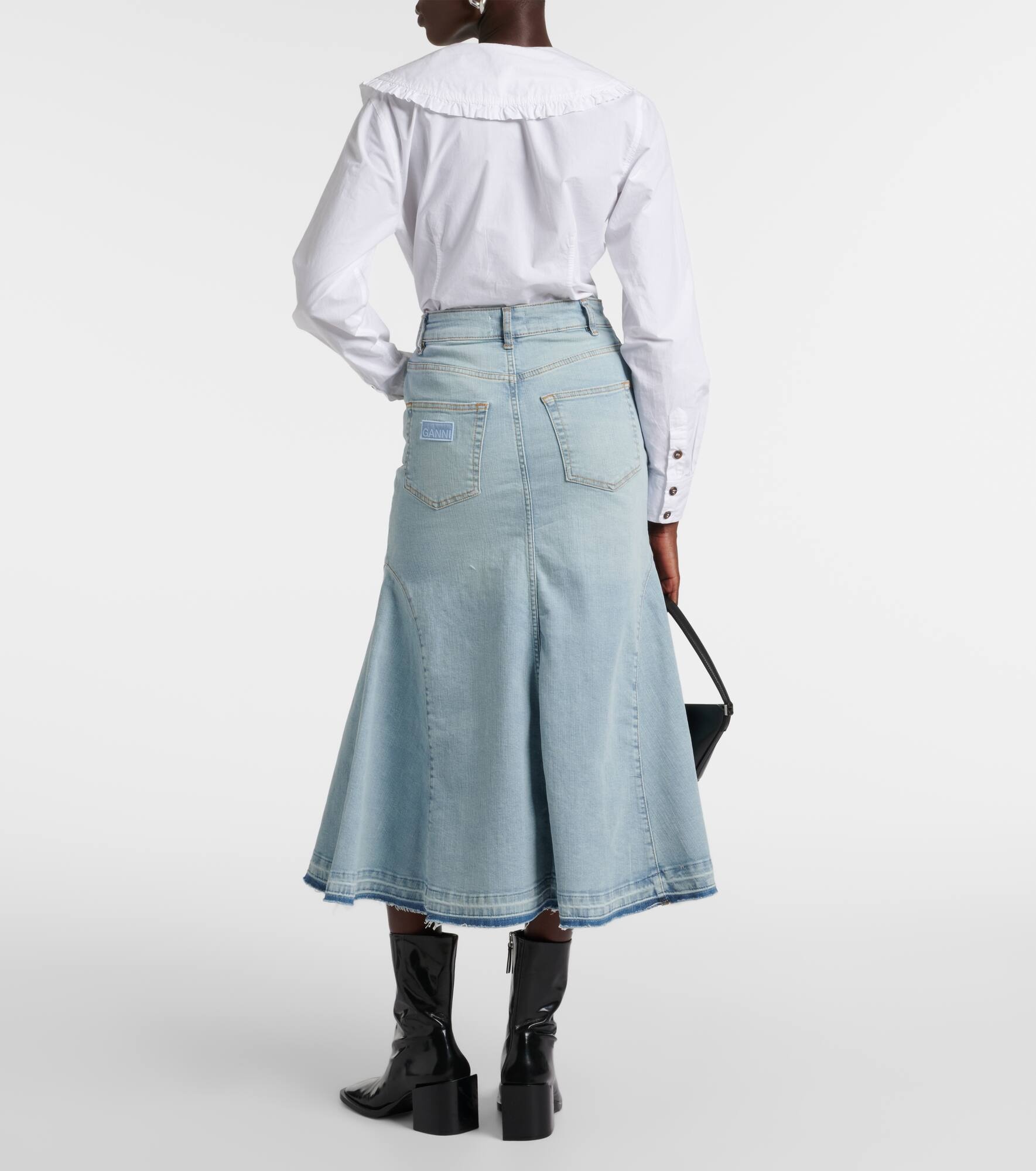 High-rise denim midi skirt - 3