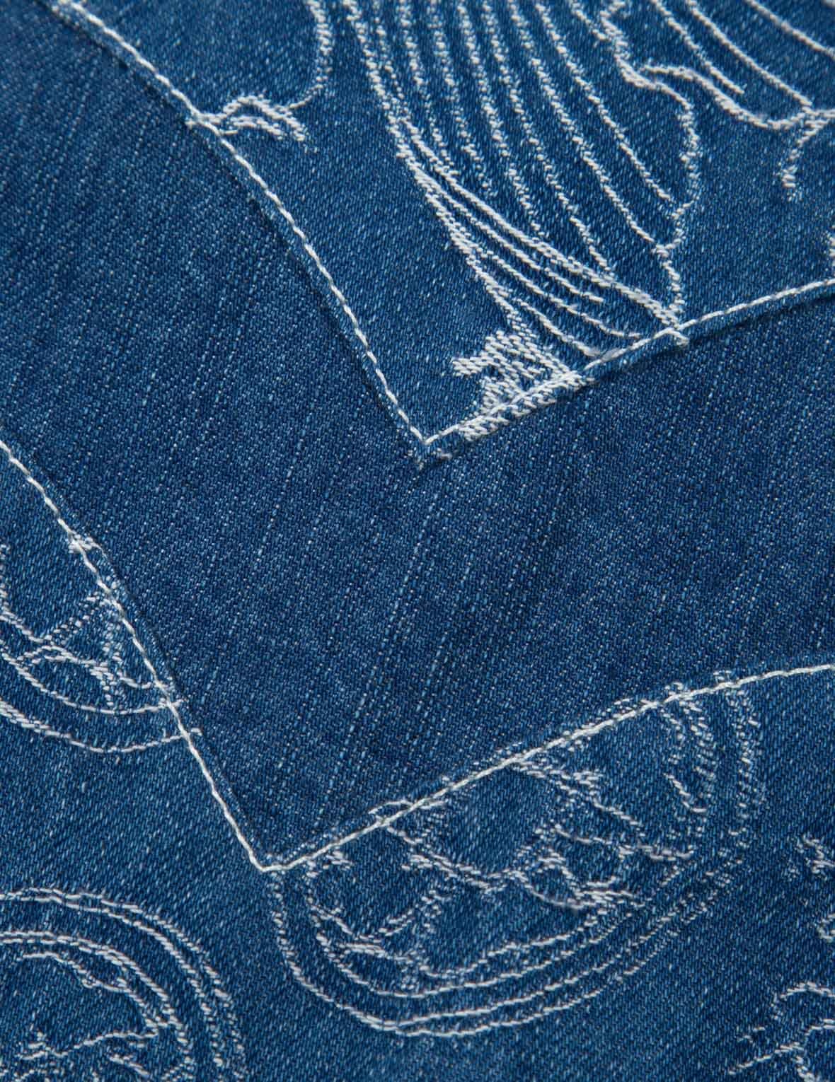 ALLOVER JAPANESE PATTERN JACQUARD SHERPA-LINED DENIM JACKET - 11