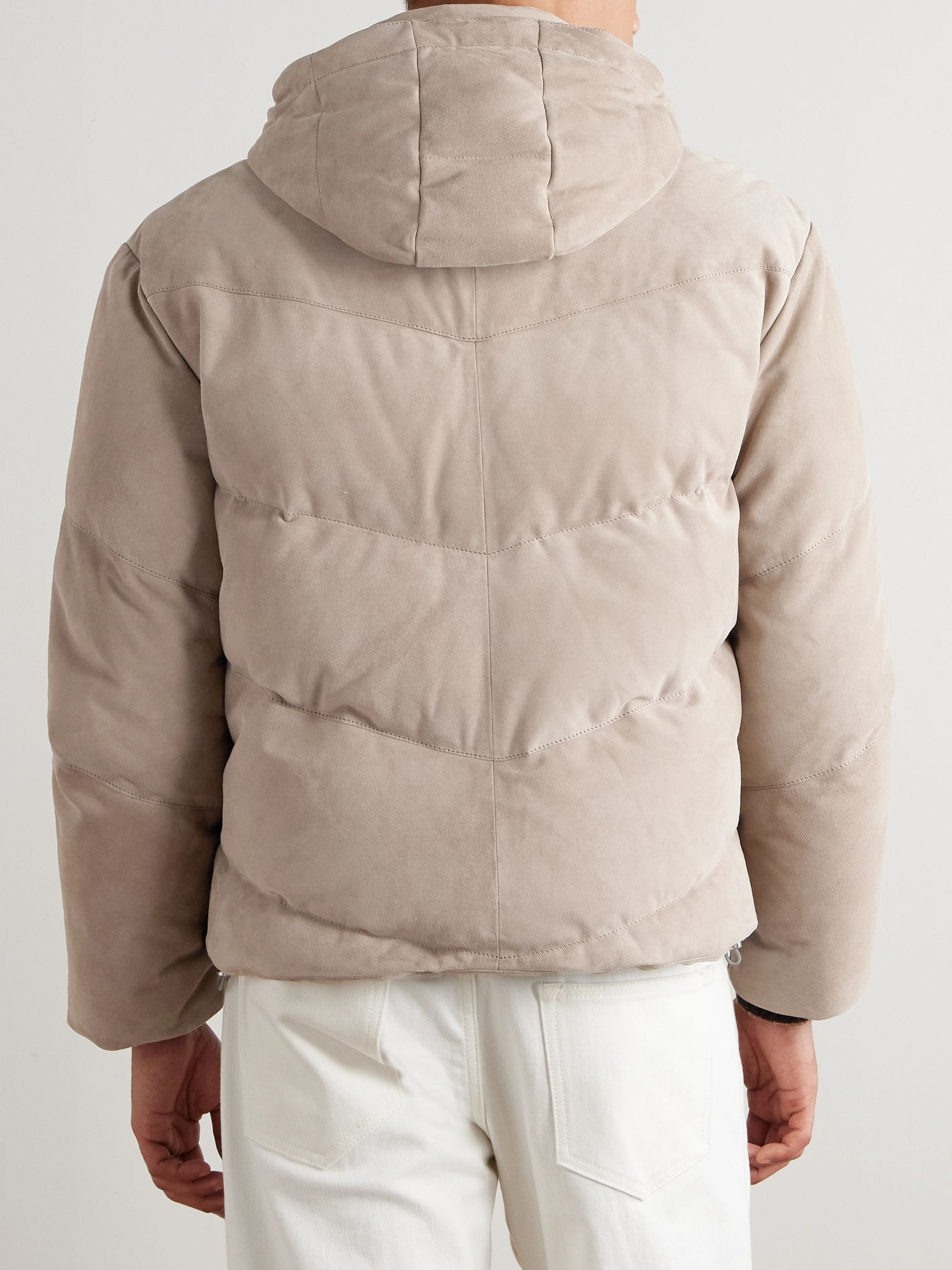 Quilted Suede Hooded Down Jacket Sand - 3