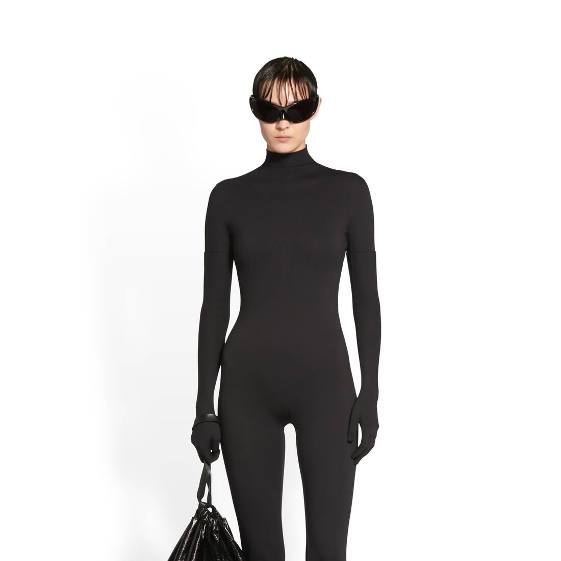 Women's Turtleneck Pantabodysuit  in Black - 4