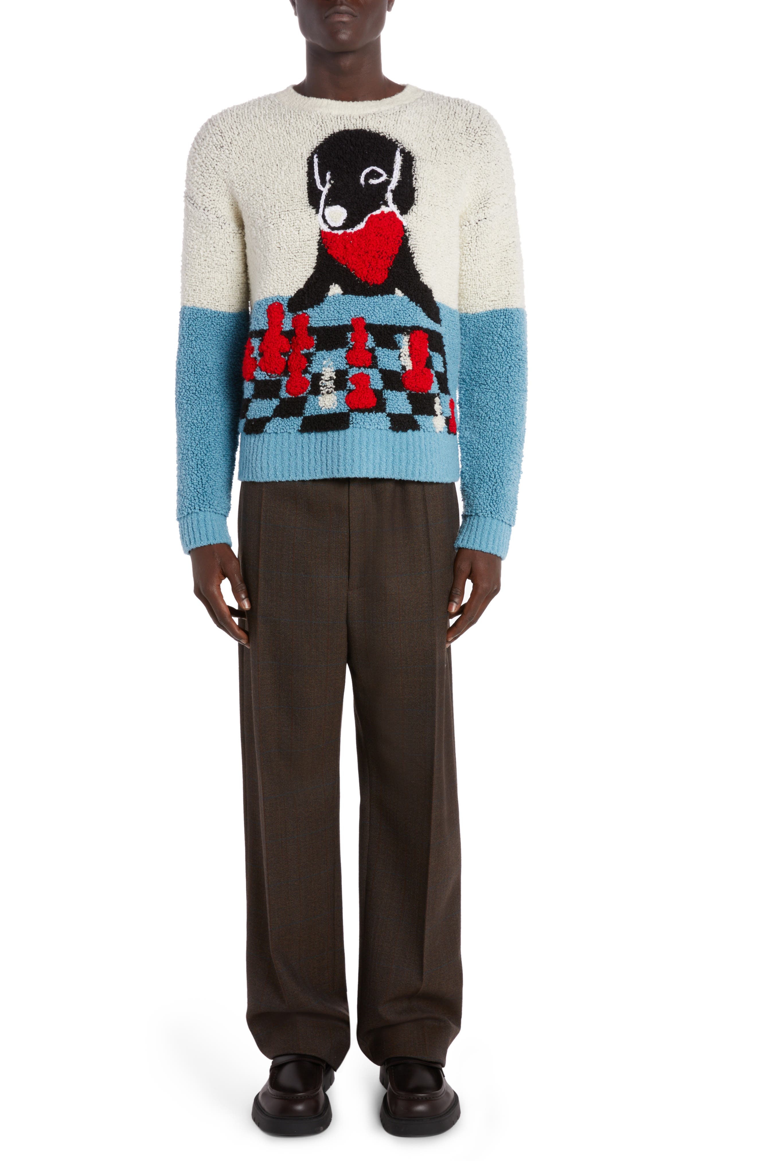 Bottega Veneta John John Colorblock Jacquard Wool Blend Sweater in 9149 Chalk/Dusk at Nordstrom - 6