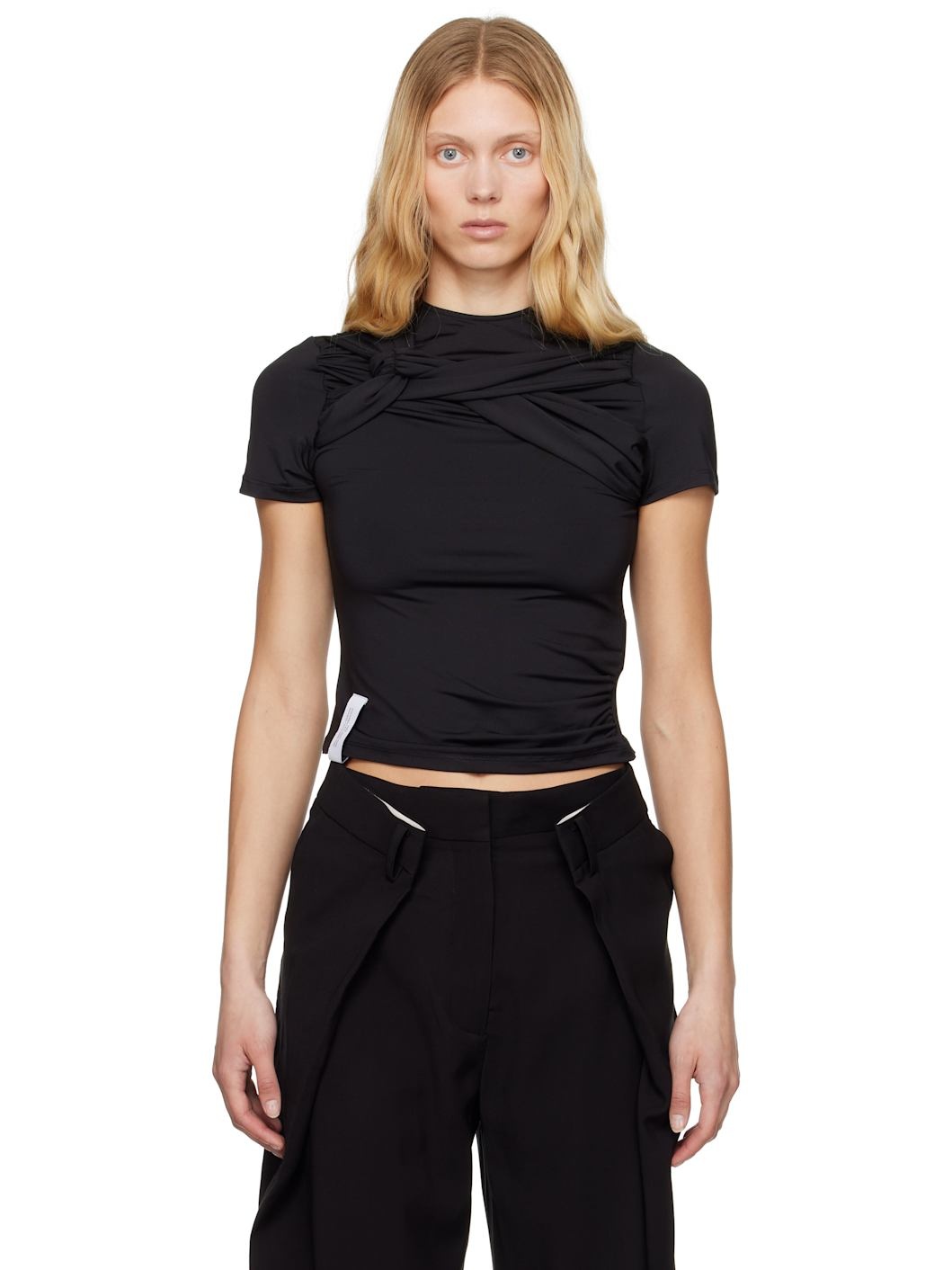 Black Twisted Knot Half Sleeve T-shirt - 1