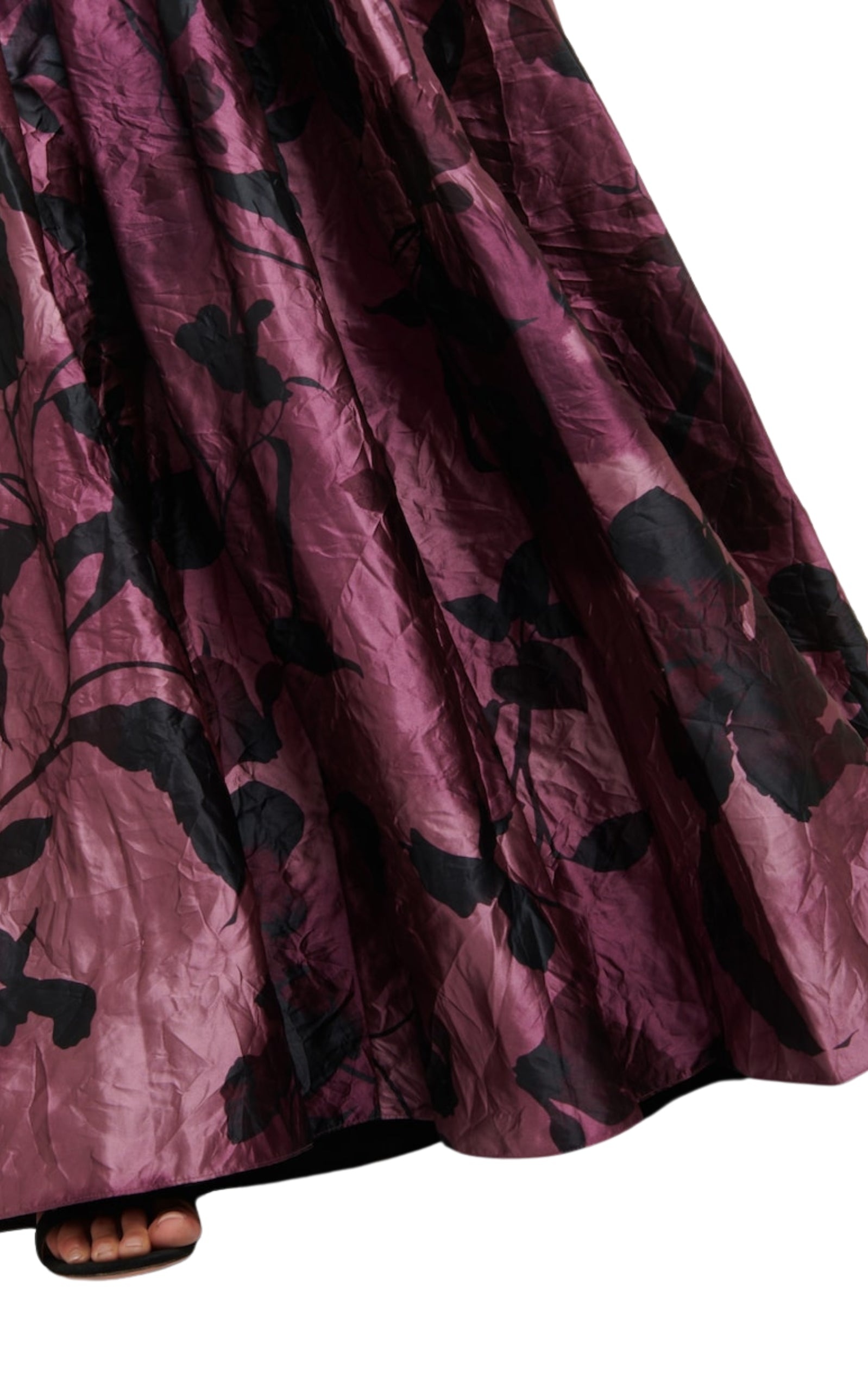 Purple Floral Satin Gown - 5