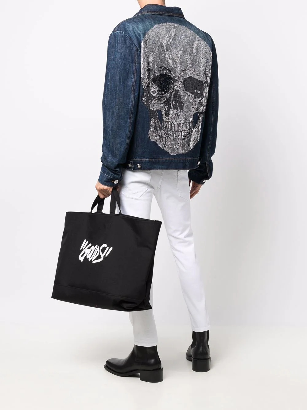 Skull-embroidered denim jacket - 2