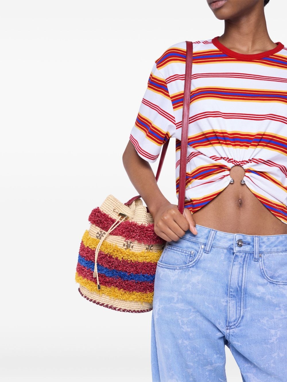 woven striped bucket bag - 2