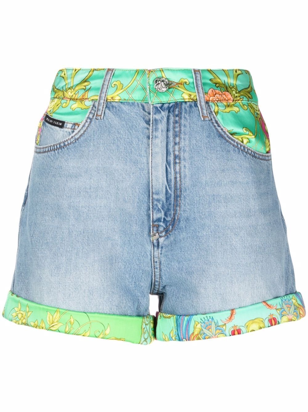 New Baroque-print panelled denim shorts - 1