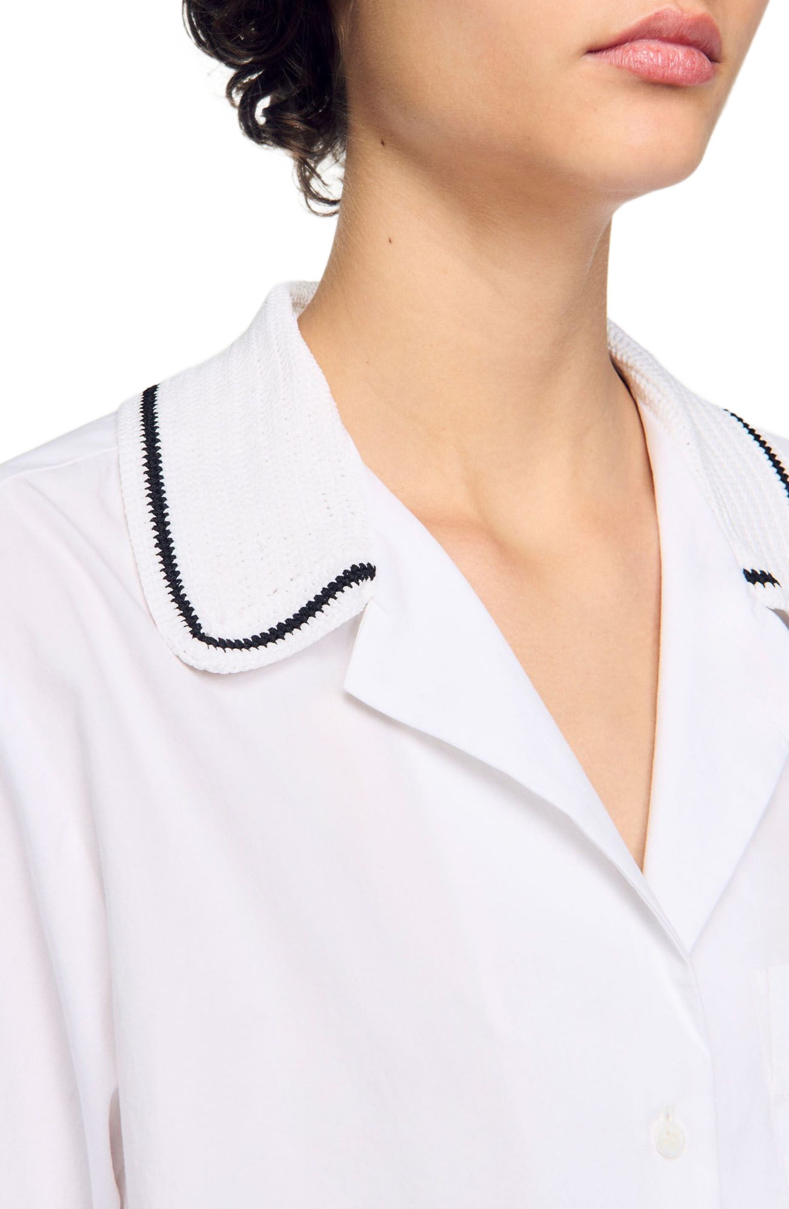 SANDRO Crochet collar shirt in White at Nordstrom - 4