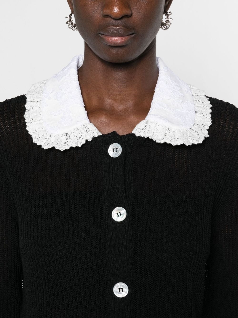 contrasting-collar lace-trim cardigan - 5