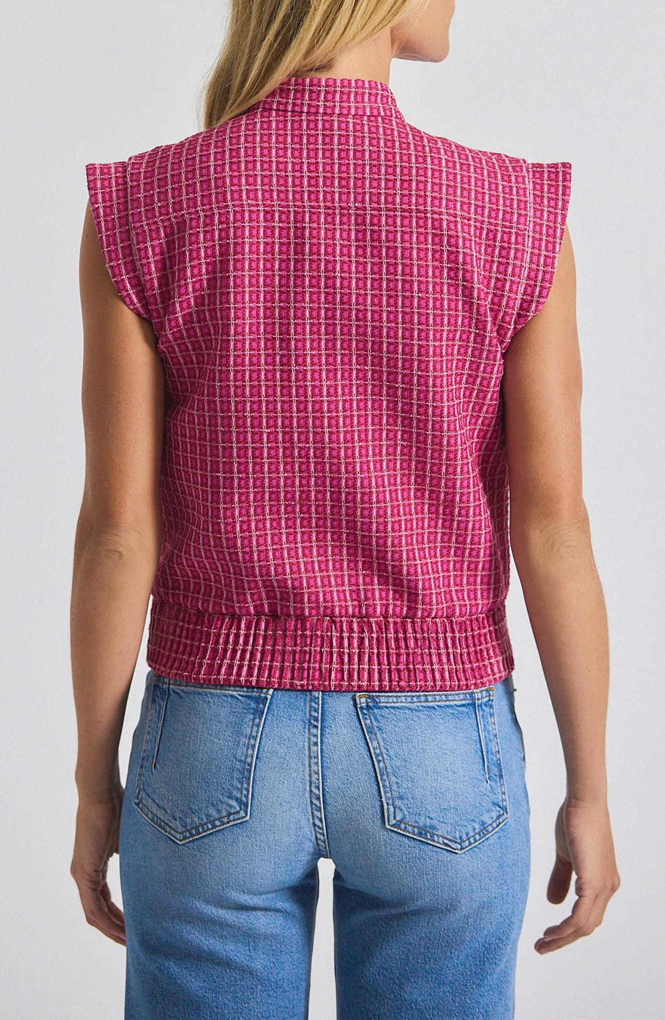 Derek Lam 10 Crosby Namira Cotton Blend Tweed Vest in Raspberry/White at Nordstrom - 2