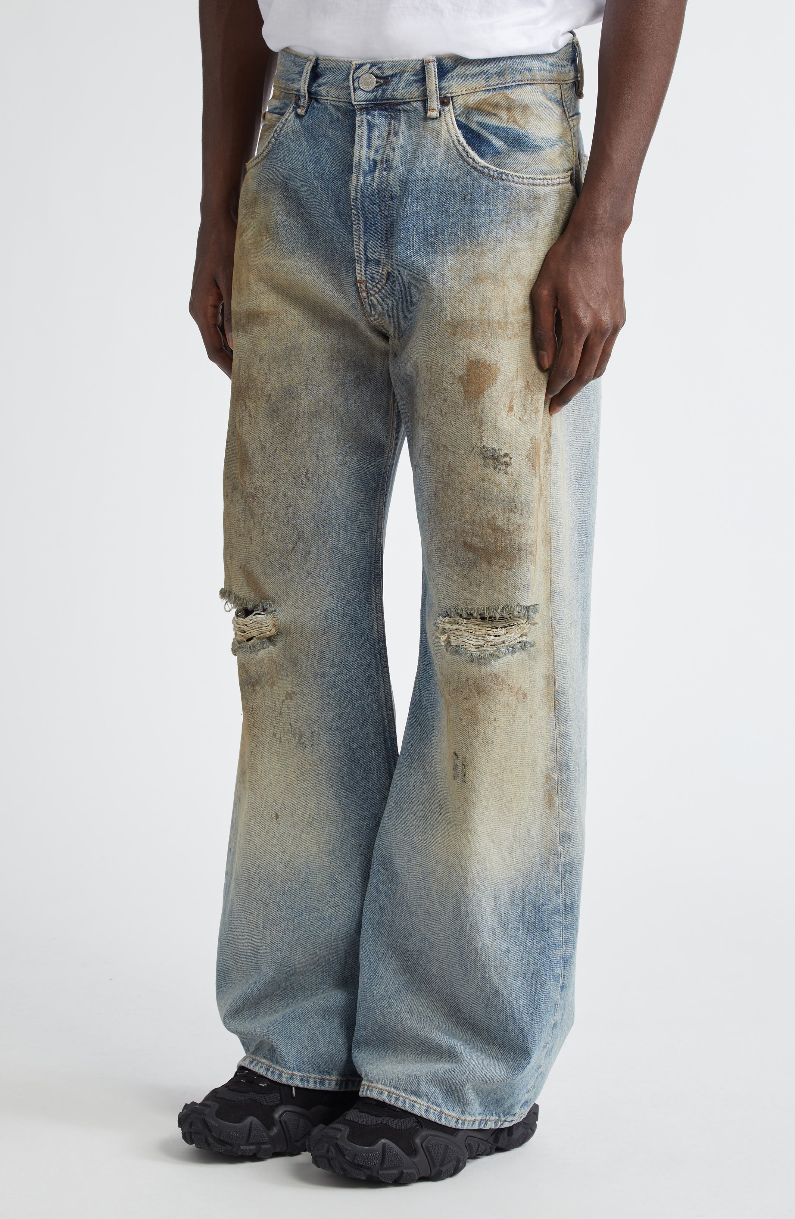 Acne Studios 2021 Penicillin Distressed Loose Fit Wide Leg Jeans in Mid Blue at Nordstrom - 5