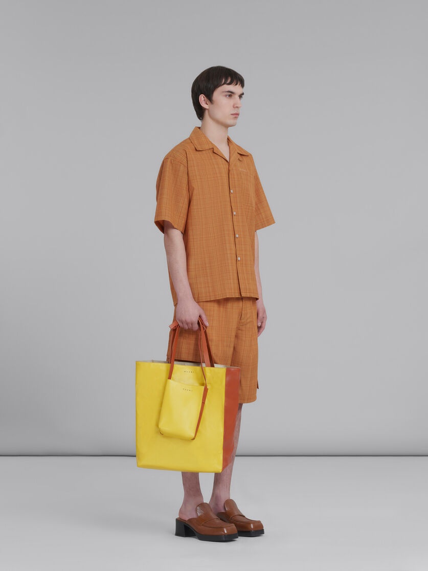 ORANGE BOWLING SHIRT IN CHECKED LIGHT WOOL - 5