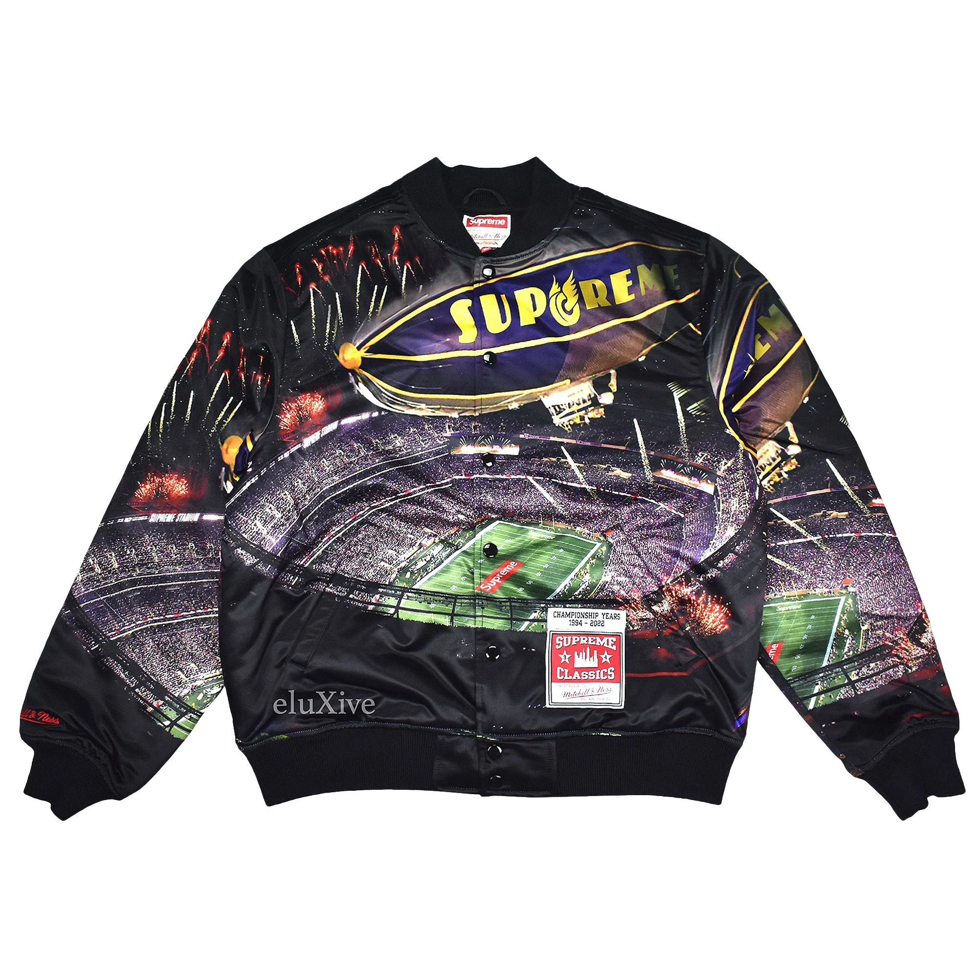 Supreme Mitchell & Ness Stadium Satin Varsity Jacket 'Black' - 1