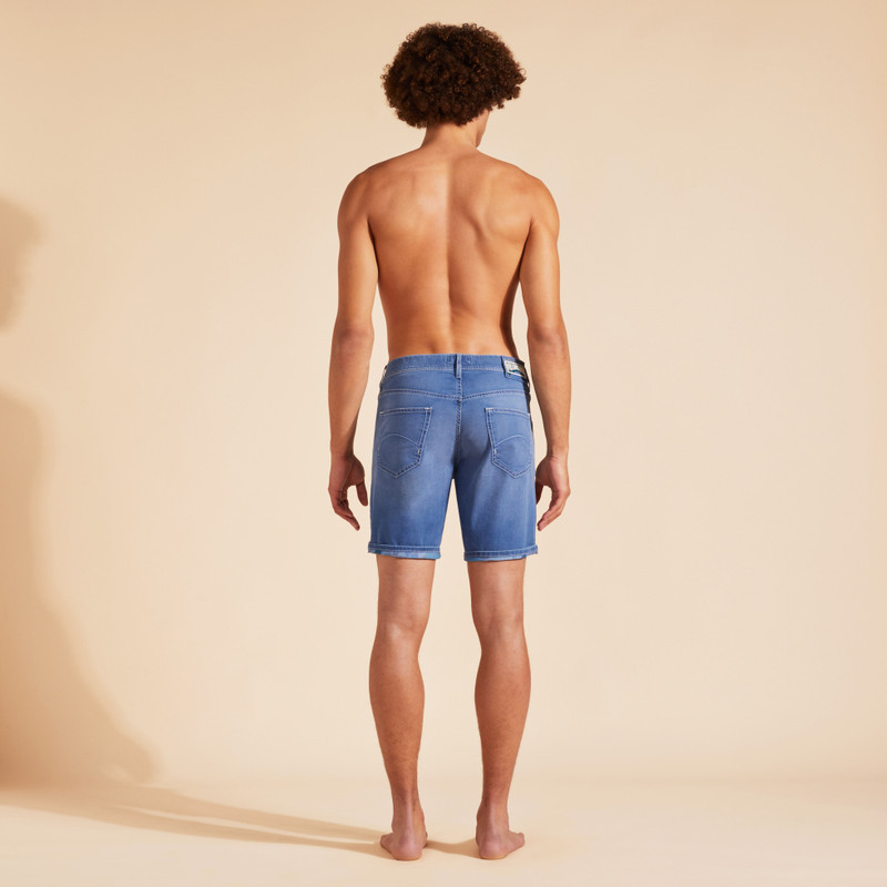 Men 5-Pockets Denim Bermuda Shorts Tropical Turtles 4