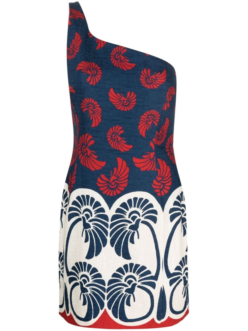 One-shoulder printed cotton-blend mini dress 1