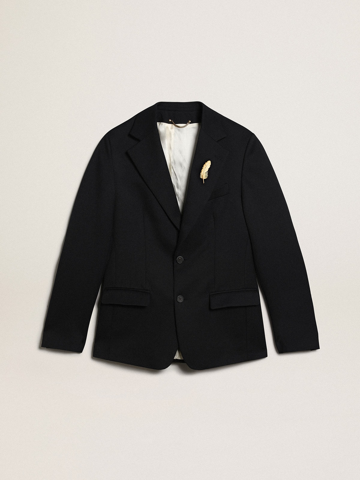 Men’s single-breasted blazer in dark blue wool gabardine - 1
