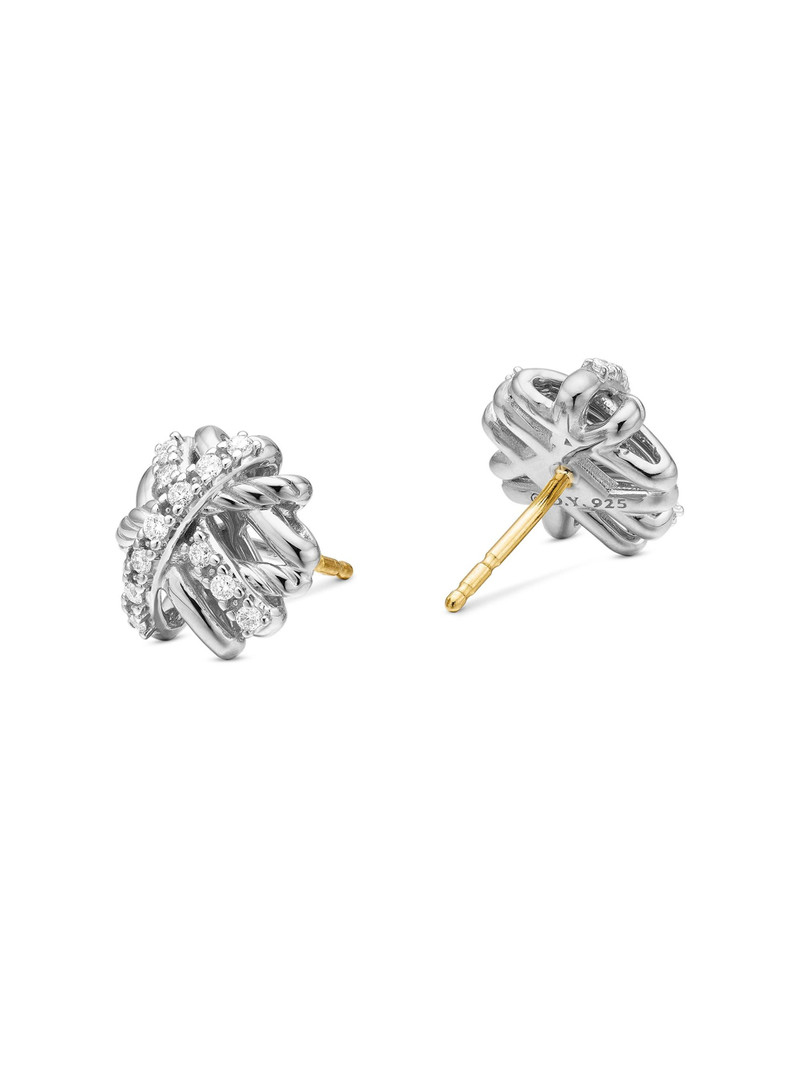 Women's Crossover Stud Earrings in Sterling Silver with Diamonds, 11mm - Diamond 4